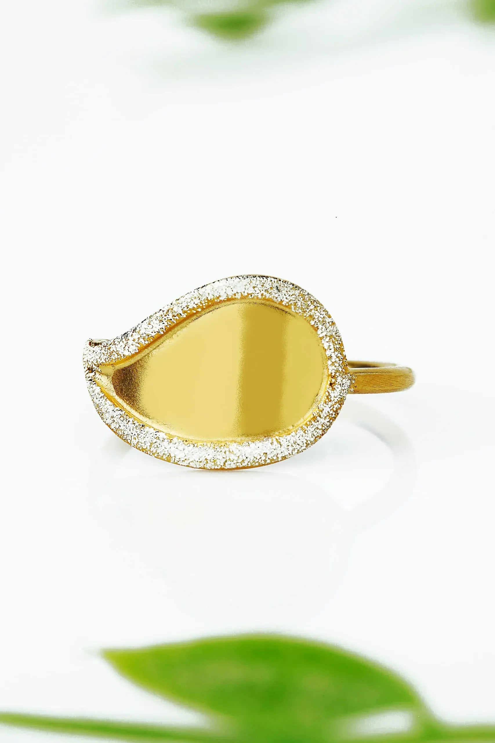 Handmade Jewellery | Paisley gold plated silver ring with diamond dust gallery 2