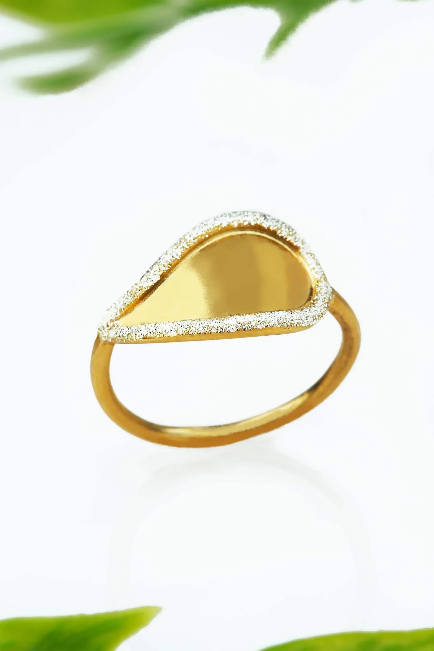 Handmade Jewellery | Paisley gold plated silver ring with diamond dust gallery 3