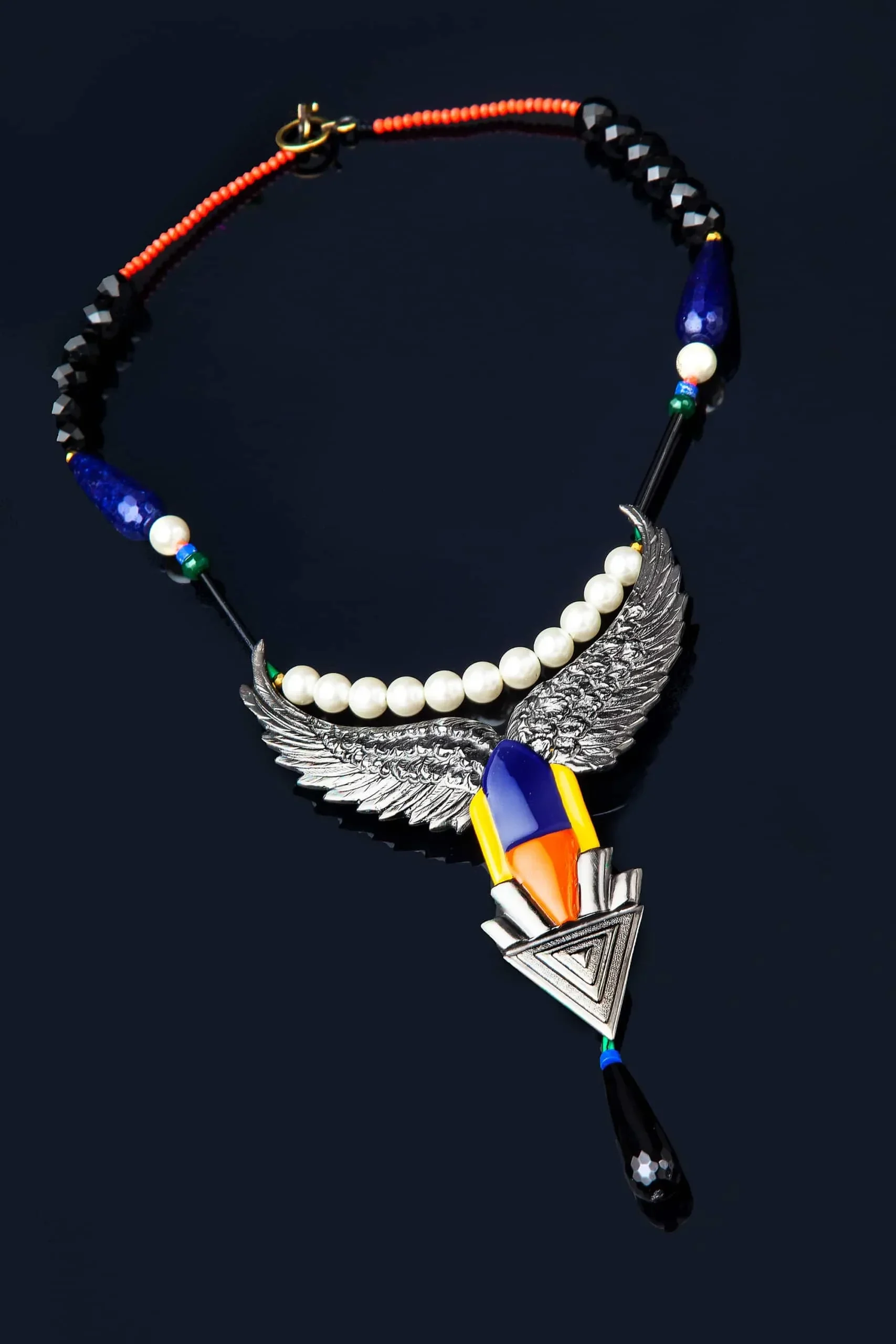 Handmade Jewellery | Egypt black bronze necklace with enamel gallery 3