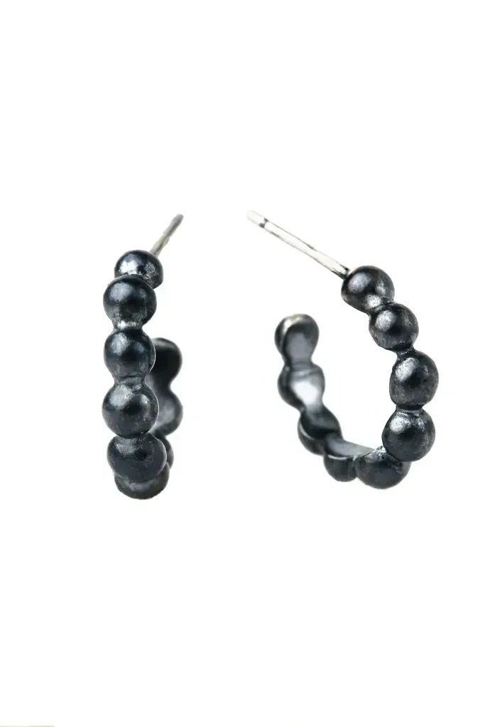 Handmade Jewellery | Bubble black rhodium plated silver hoops main