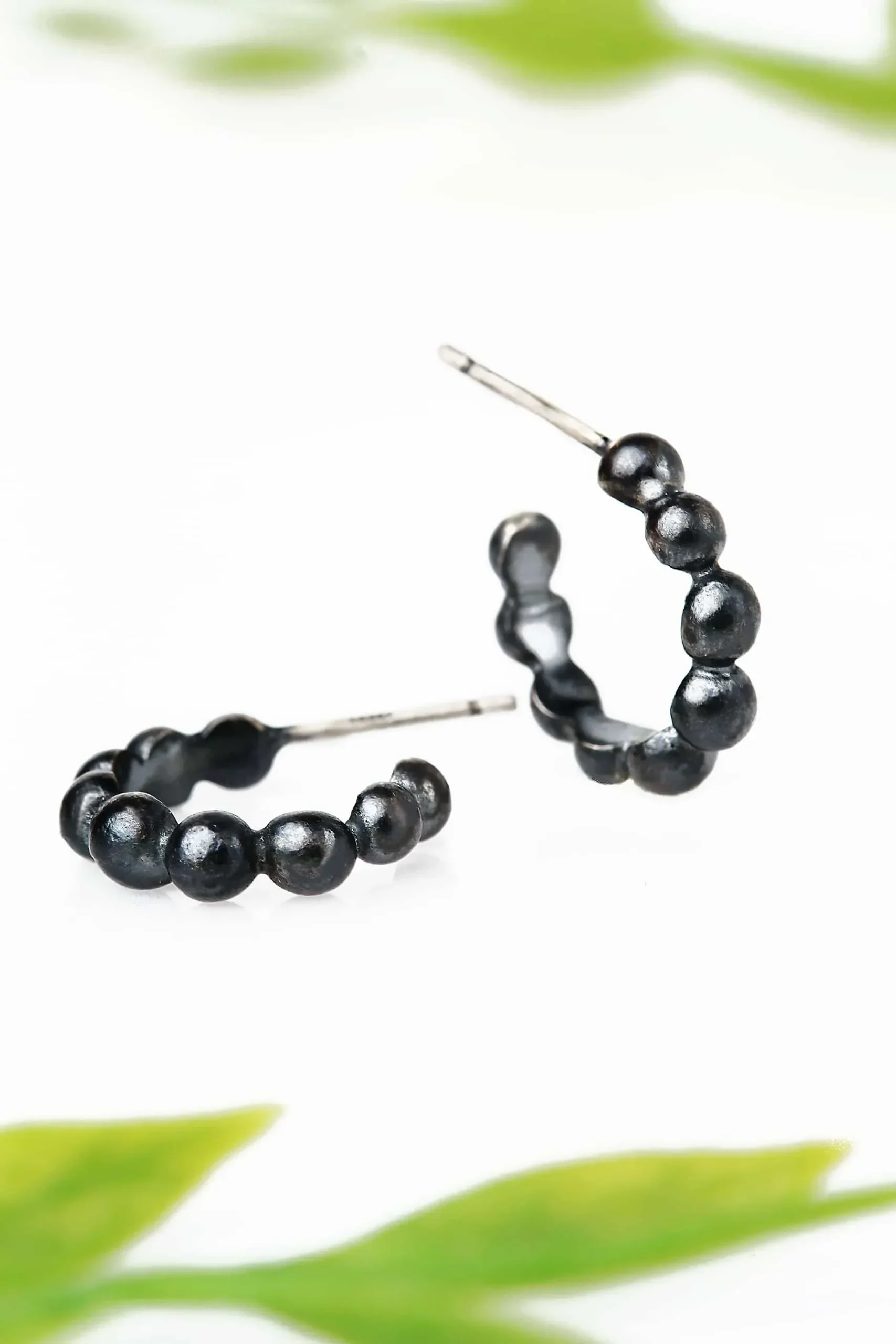 Handmade Jewellery | Bubble black rhodium plated silver hoops gallery 1