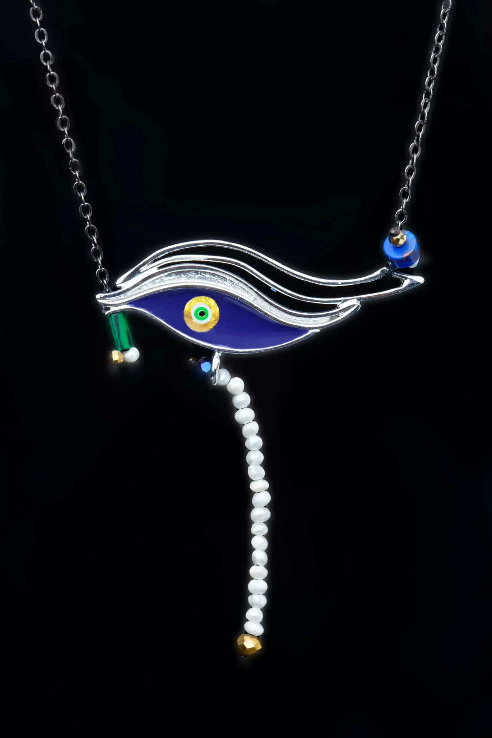 Handmade Jewellery | Eye rhodium plated bronze necklace gallery 1