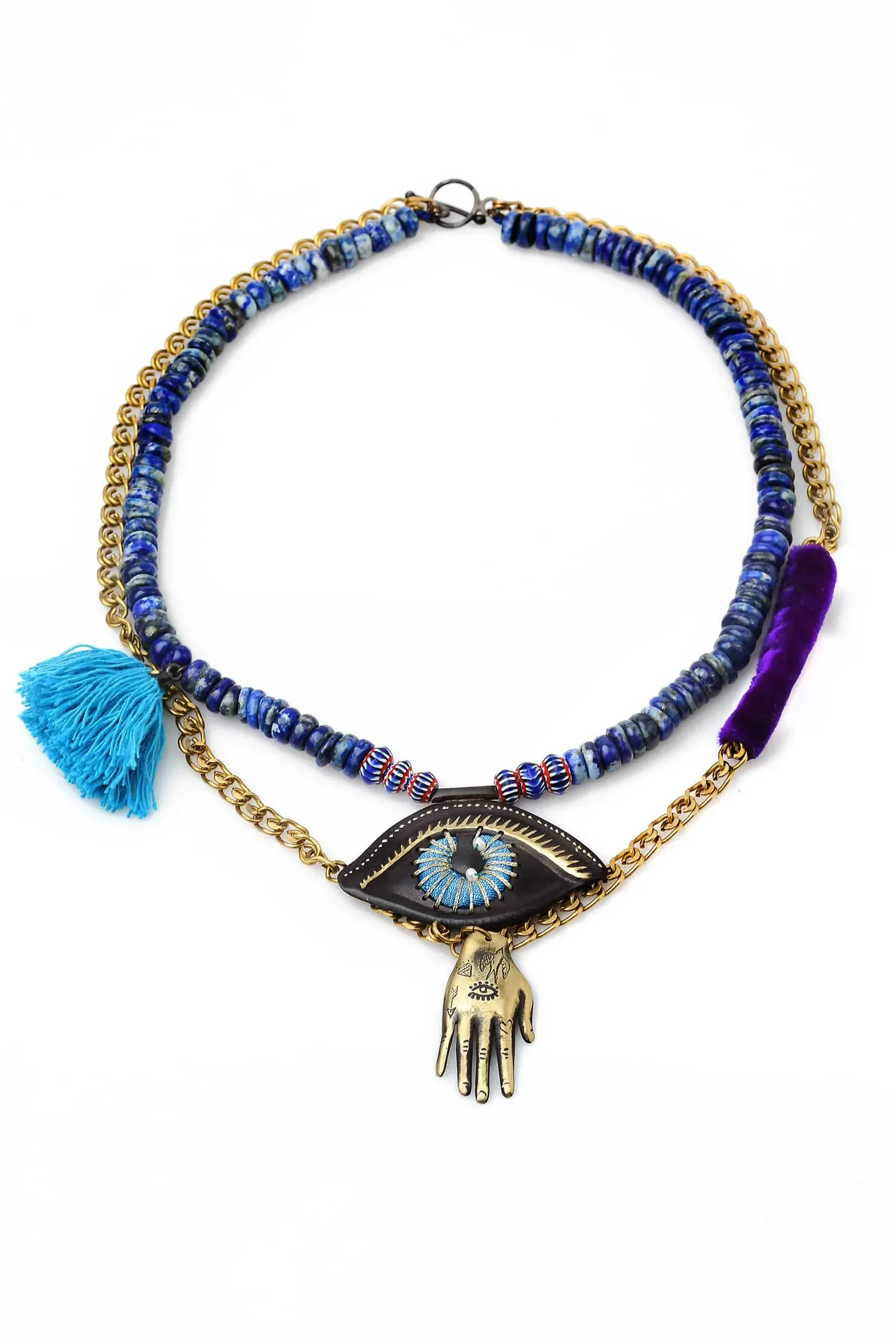 Handmade Jewellery | Eye engraved bronze necklace with lapis lazuli gallery 3