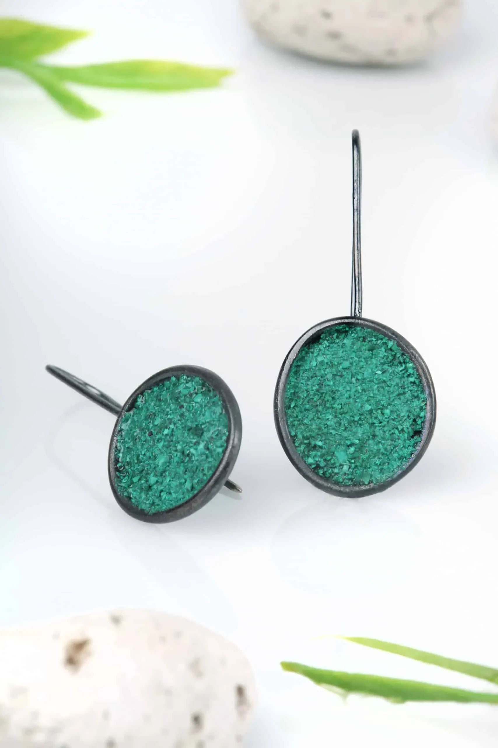 Handmade Jewellery | Oxidized silver earrings and malachite gallery 1