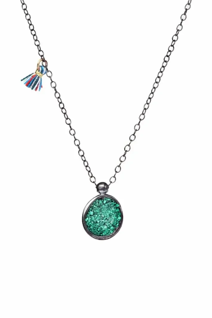 Handmade Jewellery | Round black rhodium plated silver necklace with malachite main