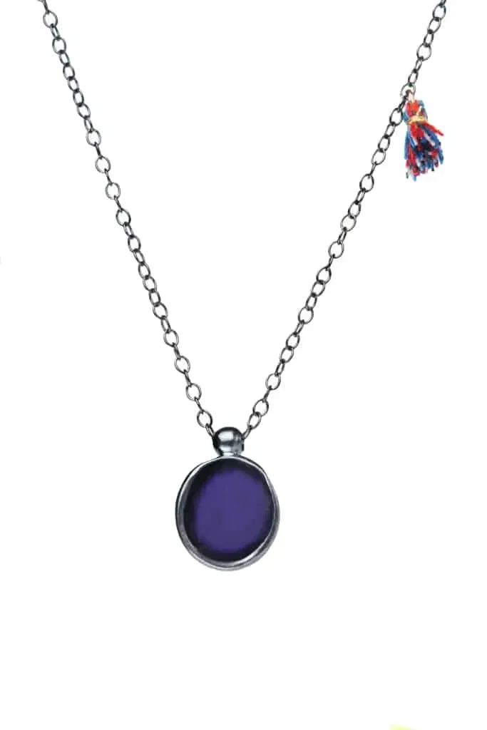 Handmade Jewellery | Black rhodium plated silver necklace with purple enamel main