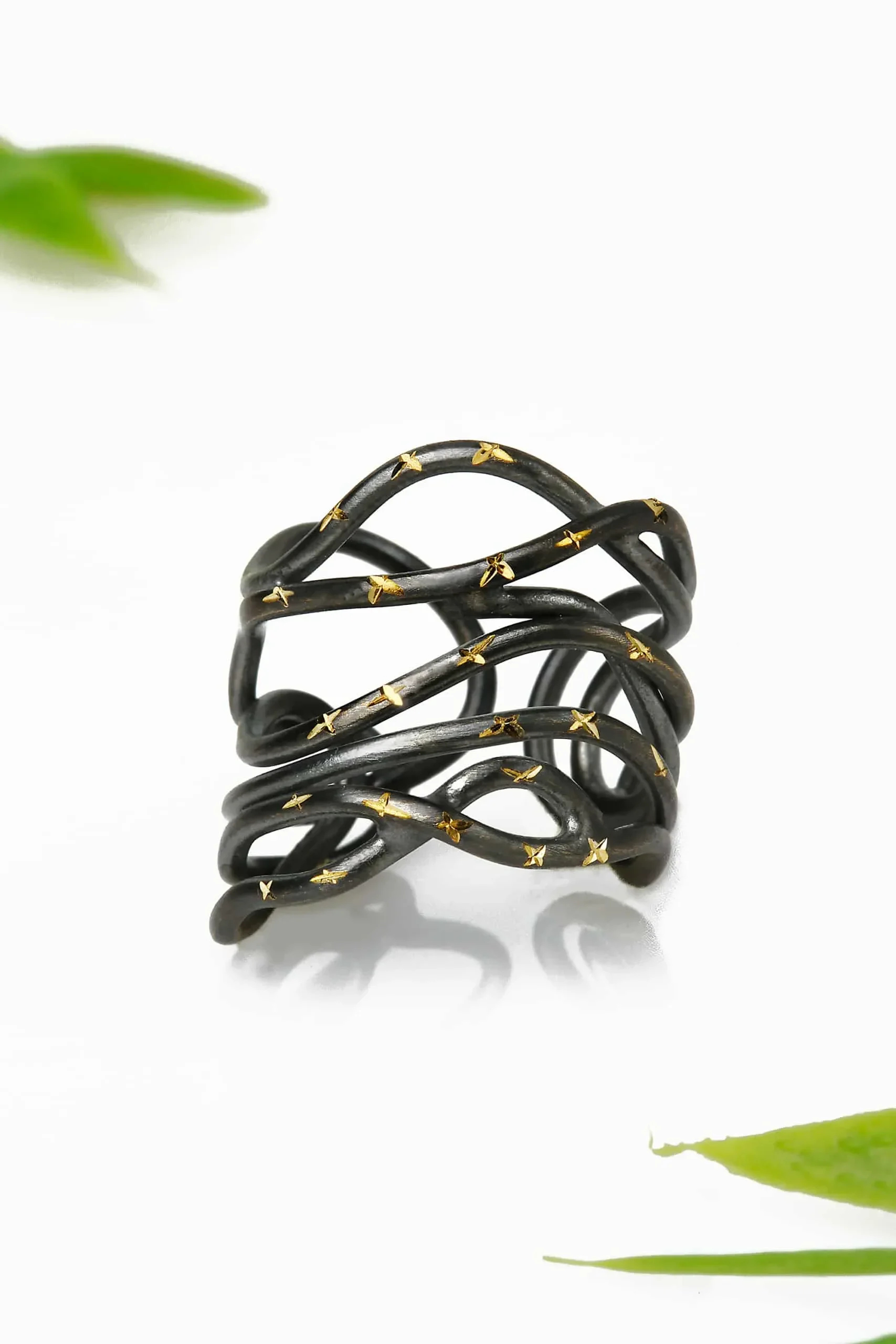 Handmade Jewellery | Wave black rhodium plated bronze ring gallery 2