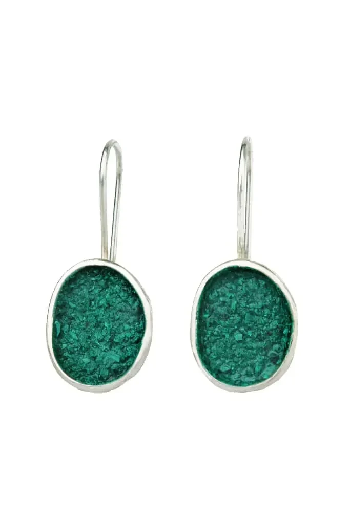 Handmade Jewellery | Round silver earrings and malachite main