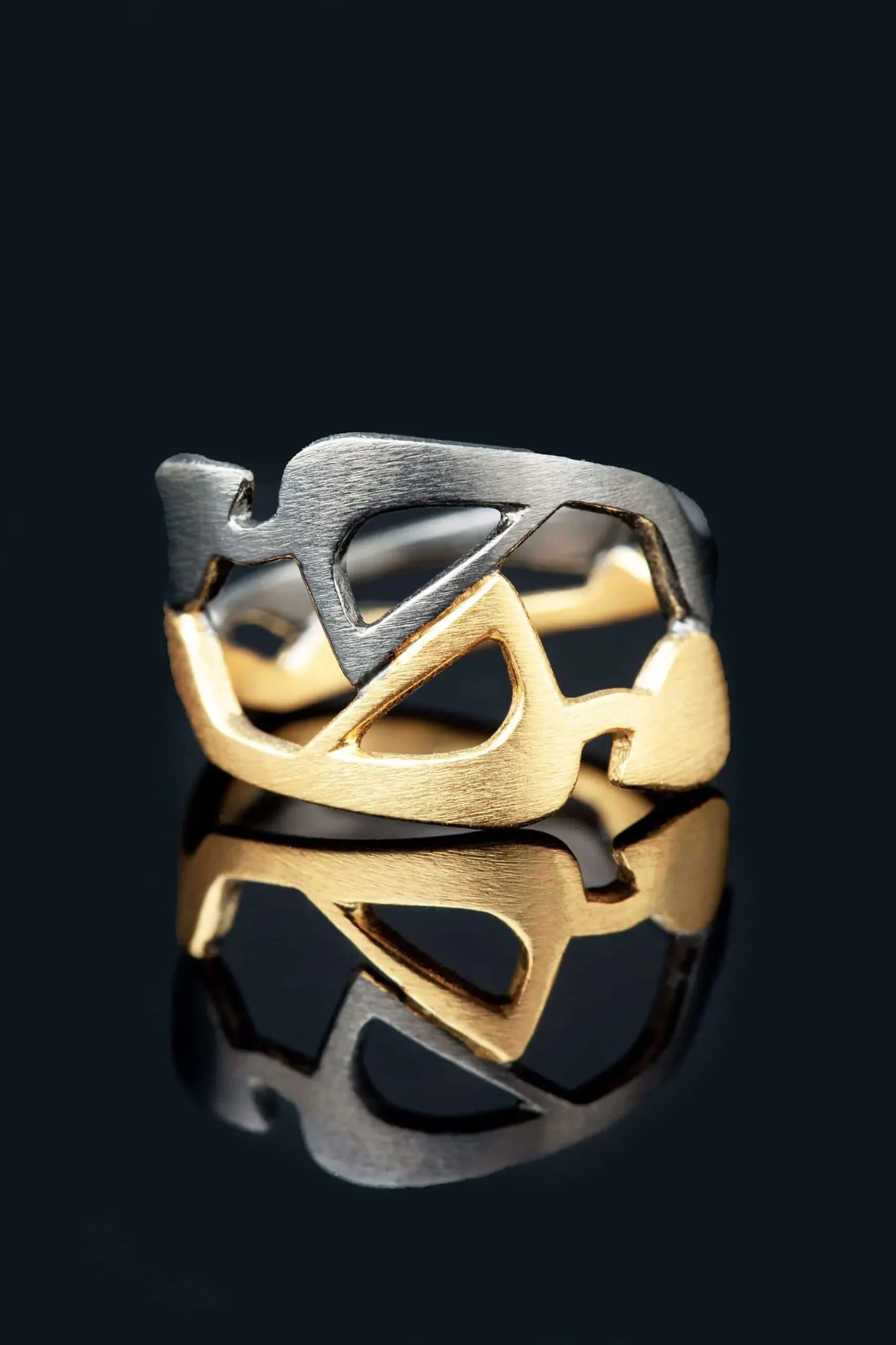 Handmade Jewellery | Figure silver gold and black rhodium plated ring gallery 1