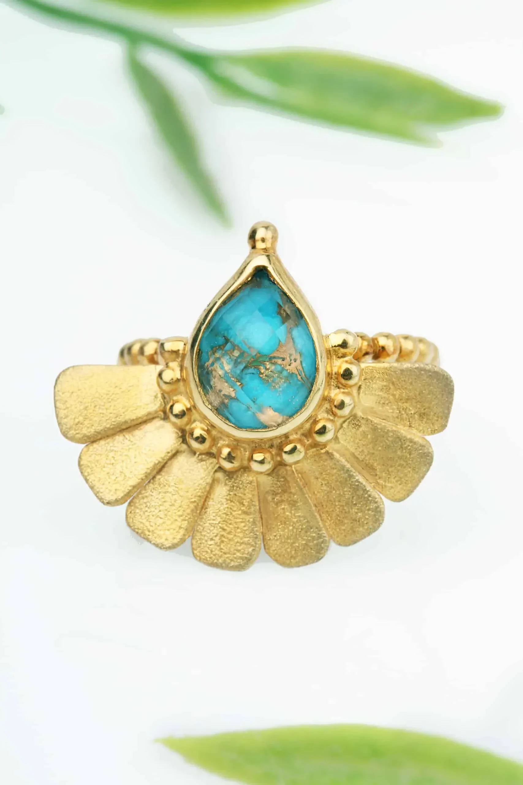 Handmade Jewellery | Turquoise gold plated silver ring gallery 1