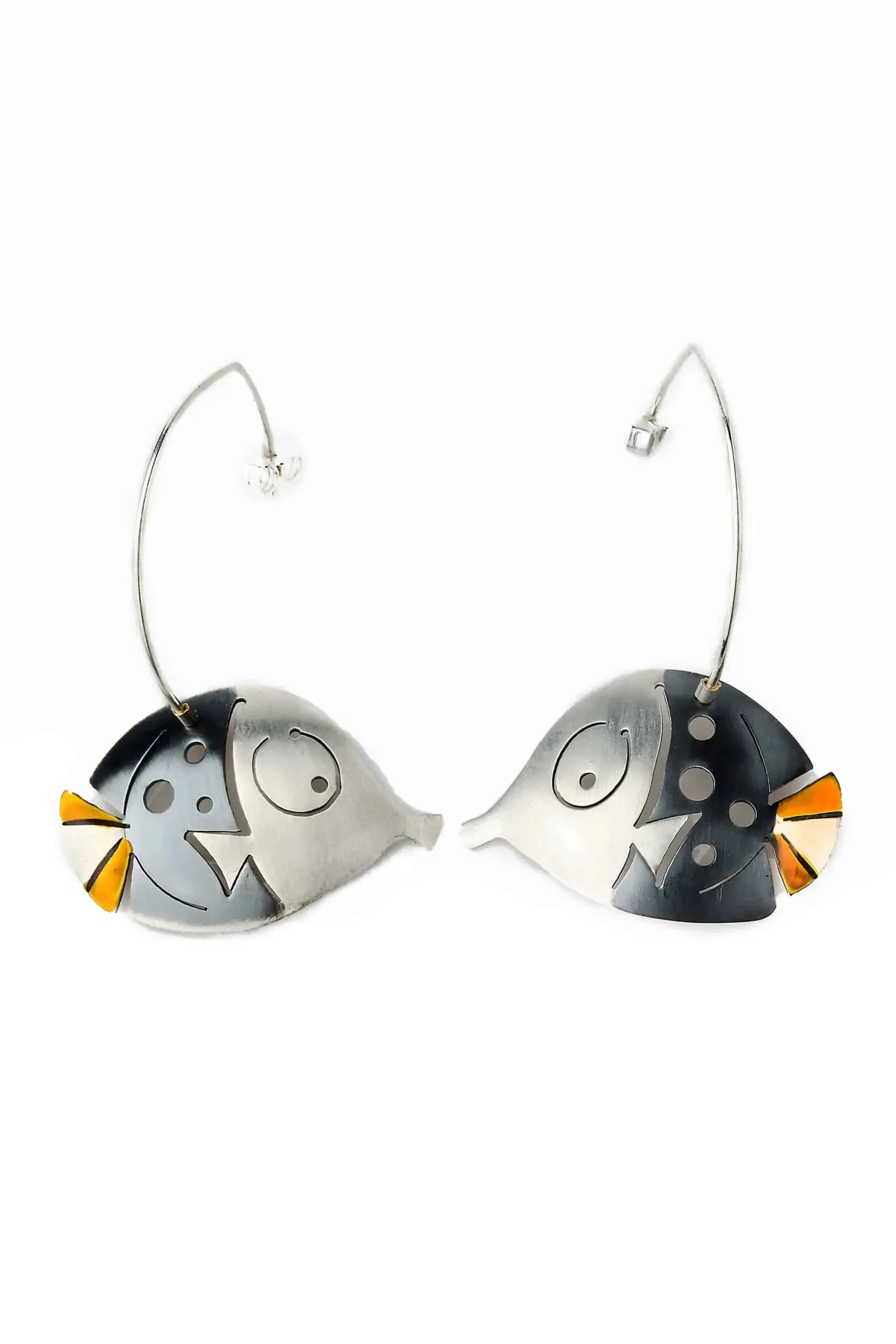 Handmade Jewellery | Fish oxidized silver earrings with enamel main