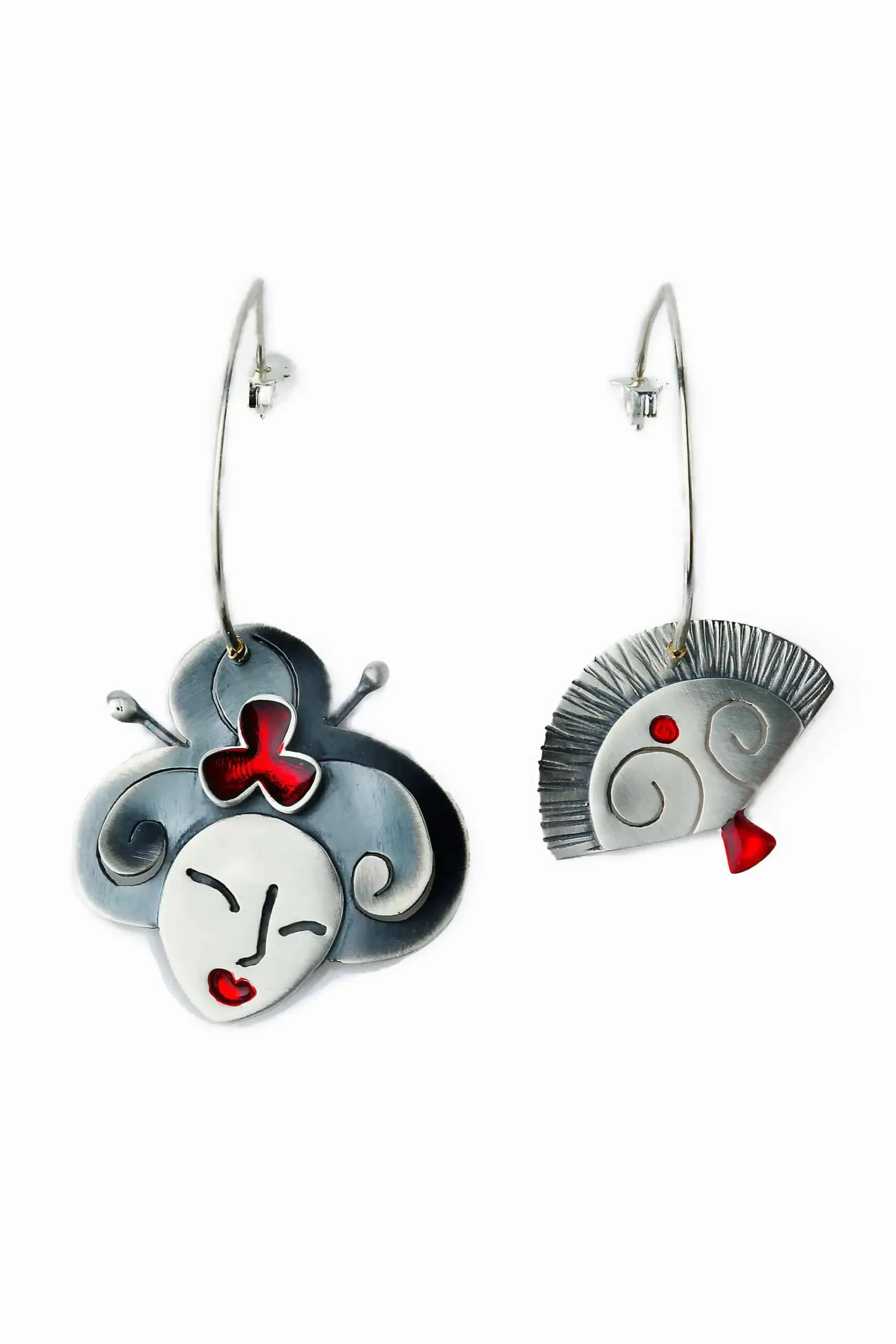 Handmade Jewellery | Geisha oxidized silver earrings with enamel main