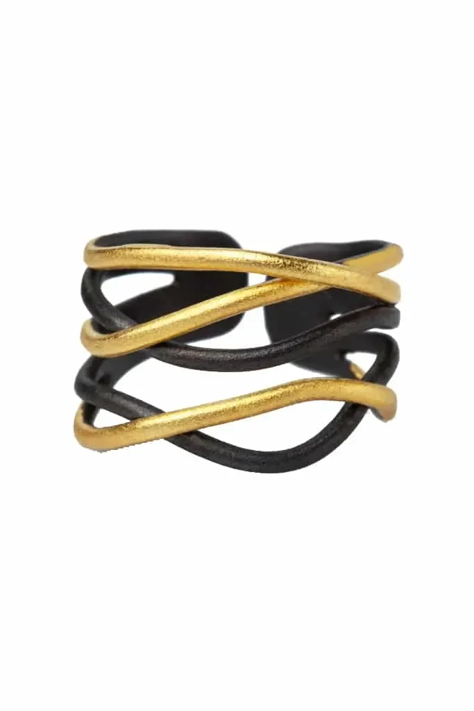 Handmade Jewellery | Waves black and gold plated silver ring main