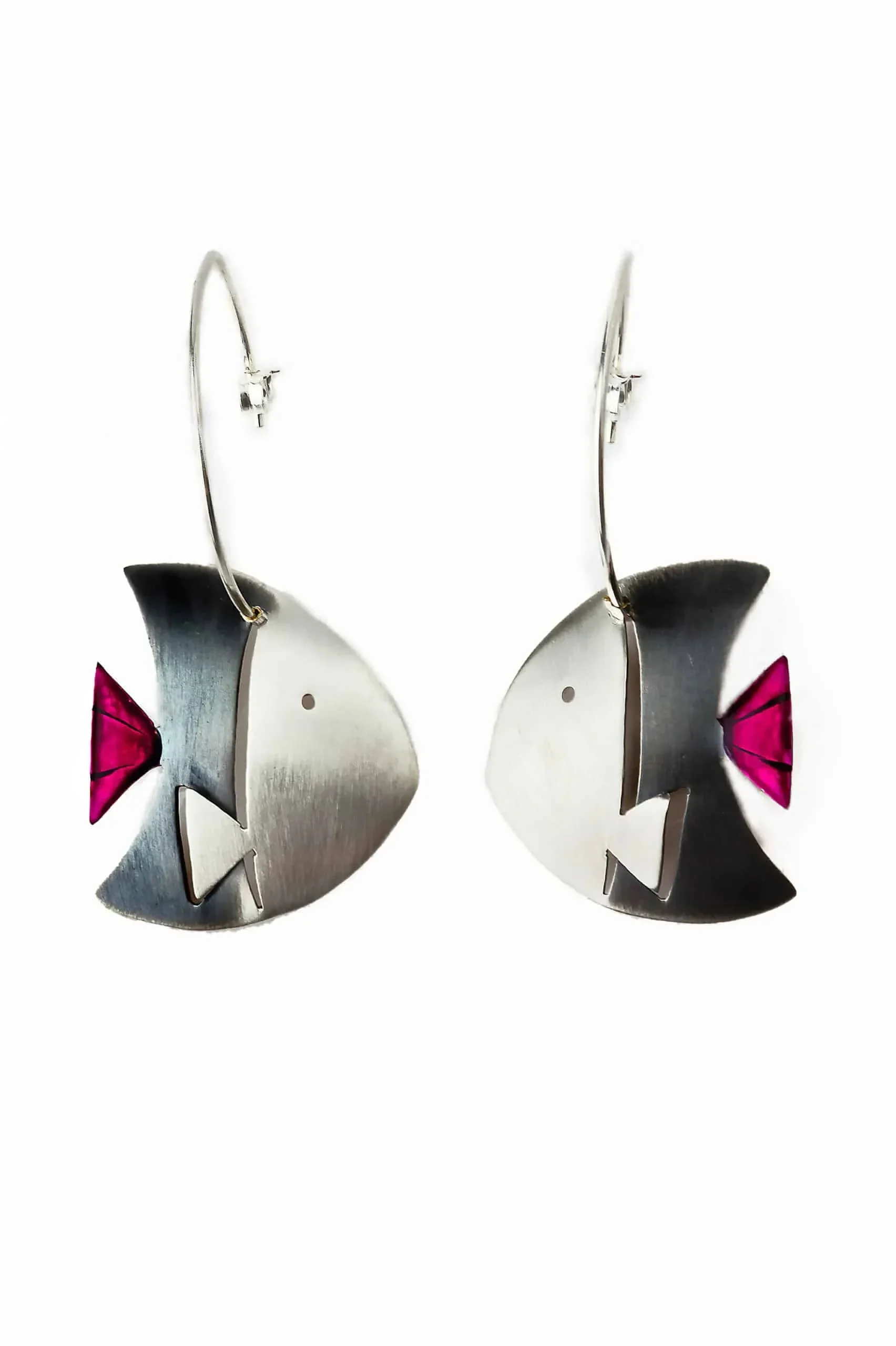 Handmade Jewellery | Fish oxidized silver earrings with enamel main