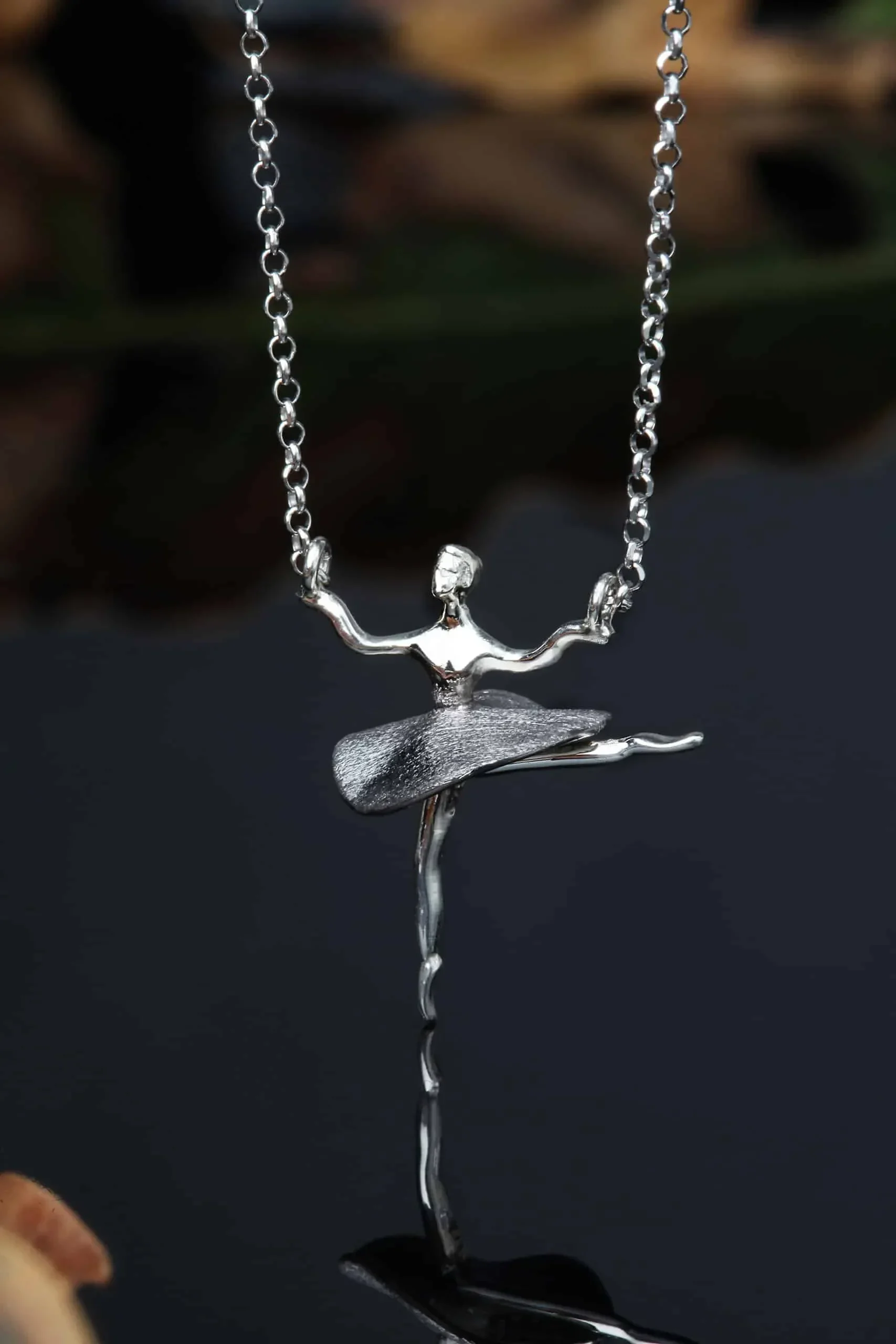 Handmade Jewellery | Ballet dancer rhodium plated silver necklace gallery 3