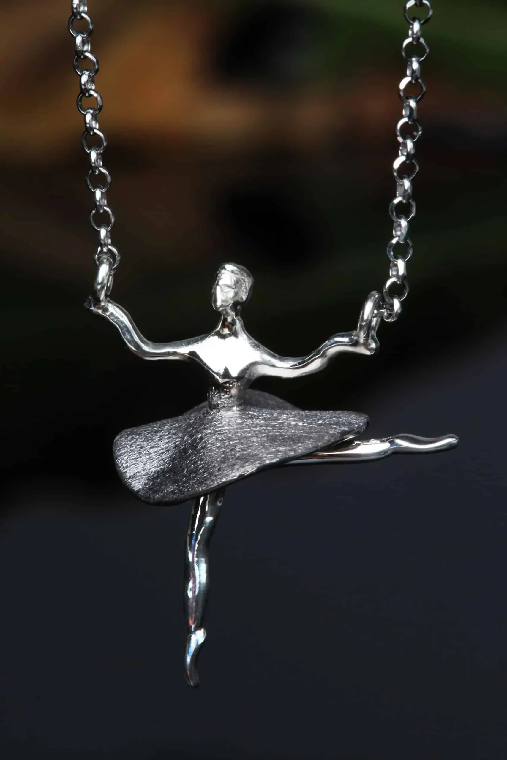 Handmade Jewellery | Ballet dancer rhodium plated silver necklace gallery 2