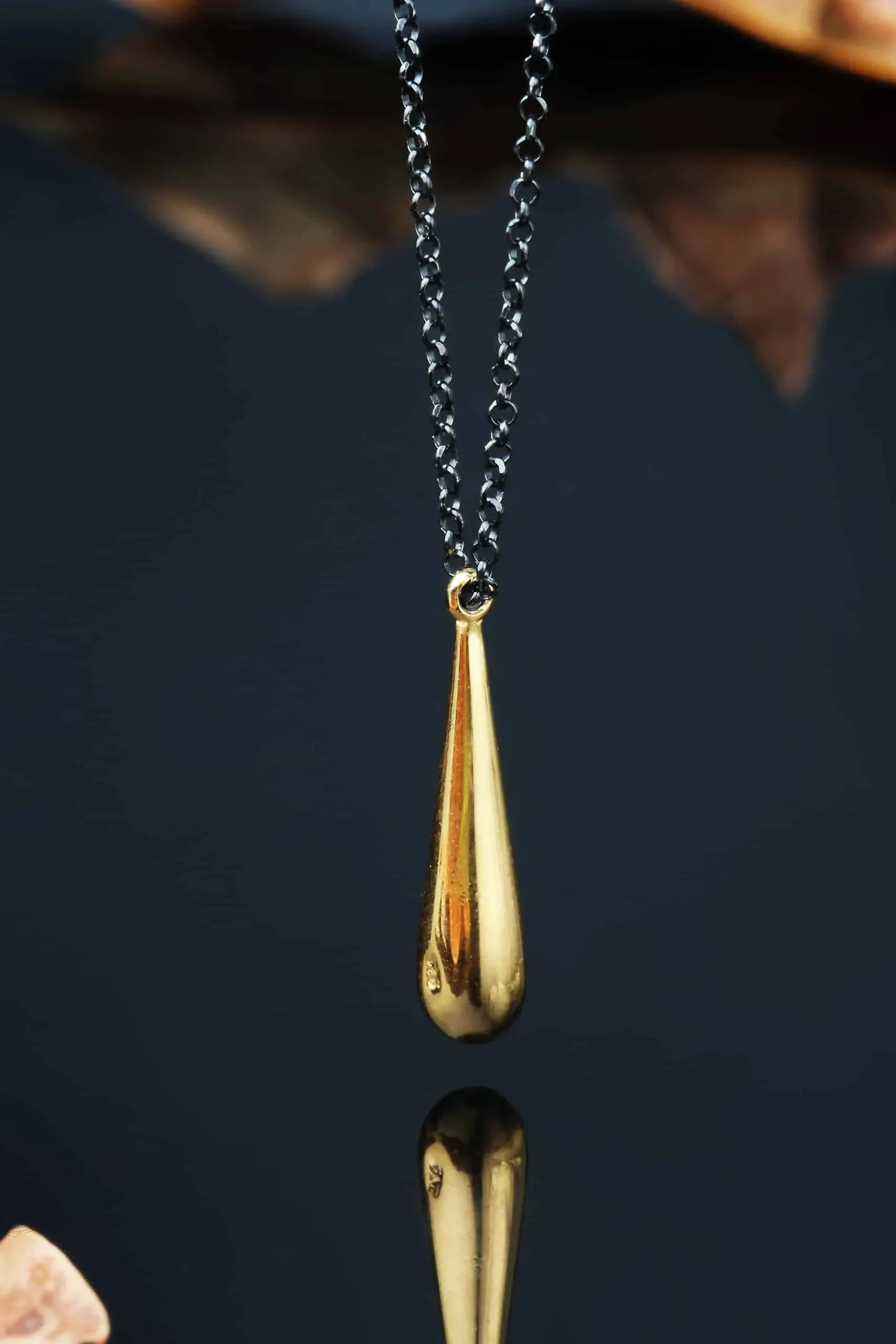 Handmade Jewellery | Drop gold plated silver pendant gallery 1