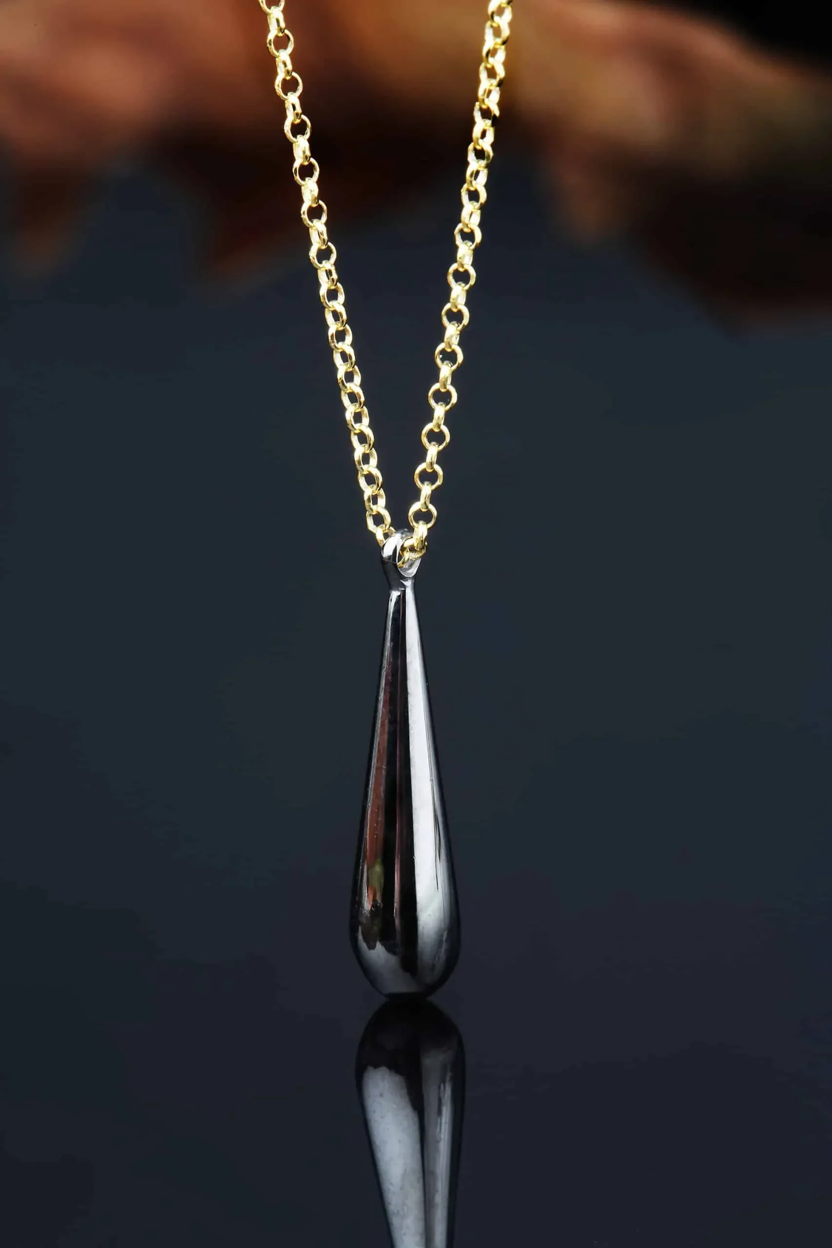 Handmade Jewellery | Drop black rhodium plated silver pendant gallery 1