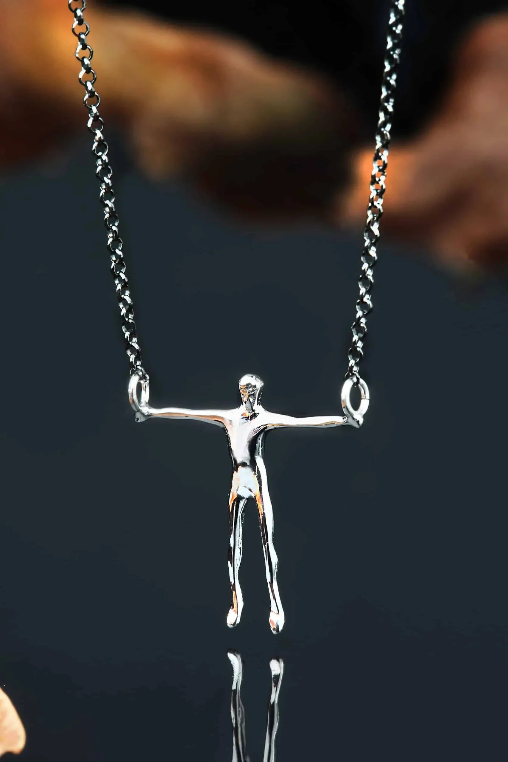 Handmade Jewellery | Male figure rhodium plated silver necklace gallery 1