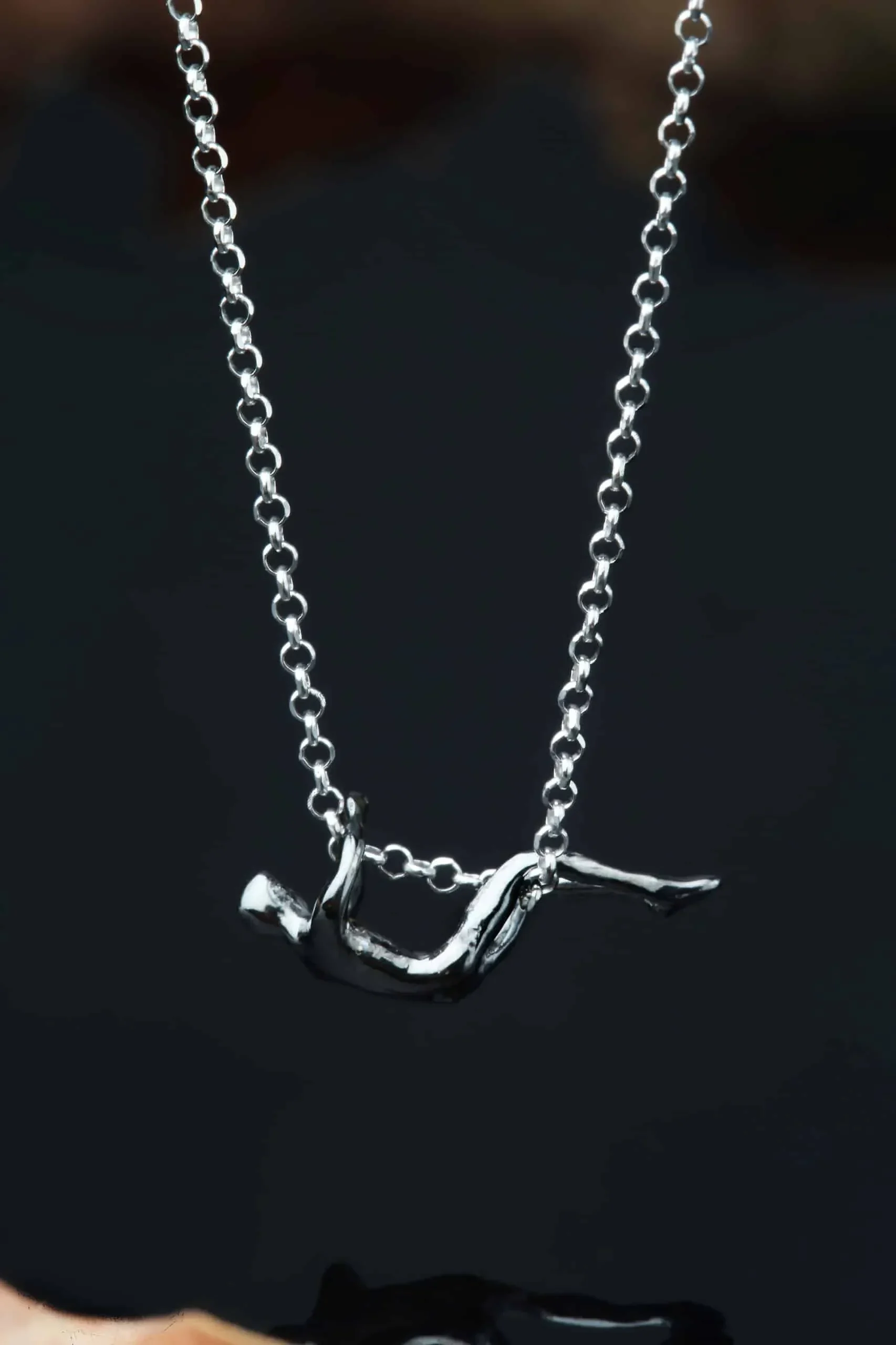 Handmade Jewellery | Male figure rhodium plated silver necklace gallery 2