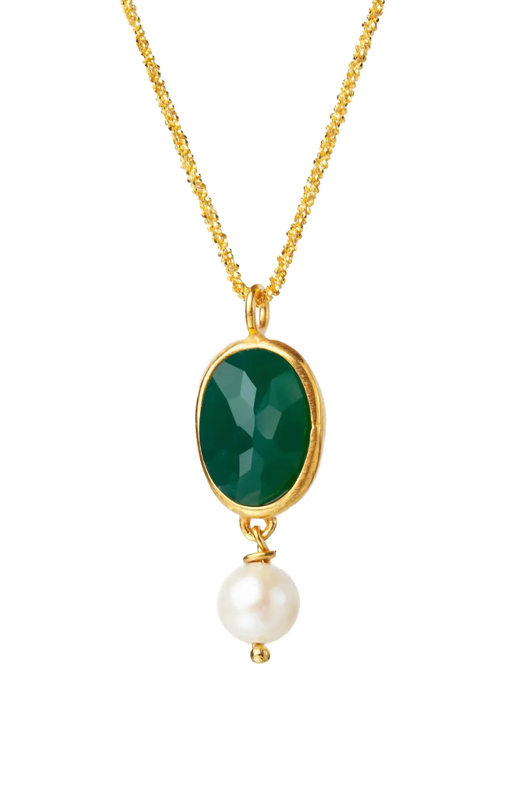 Green agate gold plated silver pendant