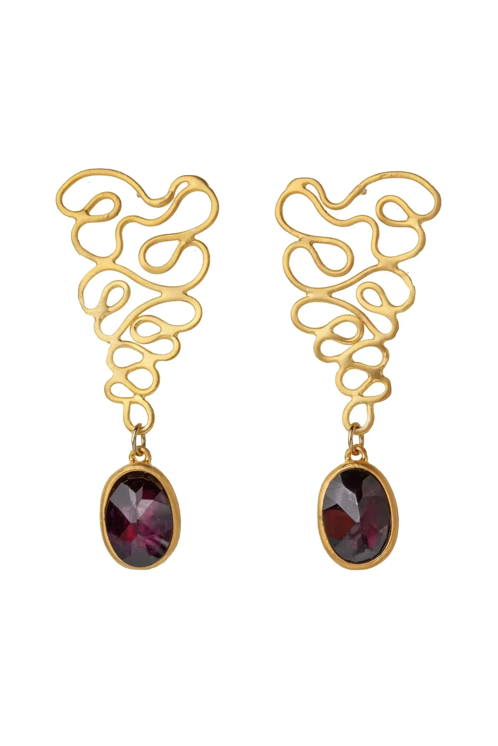 Handmade Jewellery | Waves gold plated earrings with amethyst main