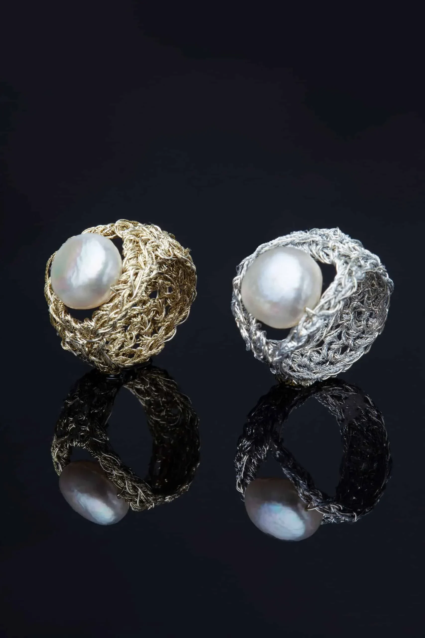 Handmade Jewellery | Crochet knit silver ring with pearl gallery 2