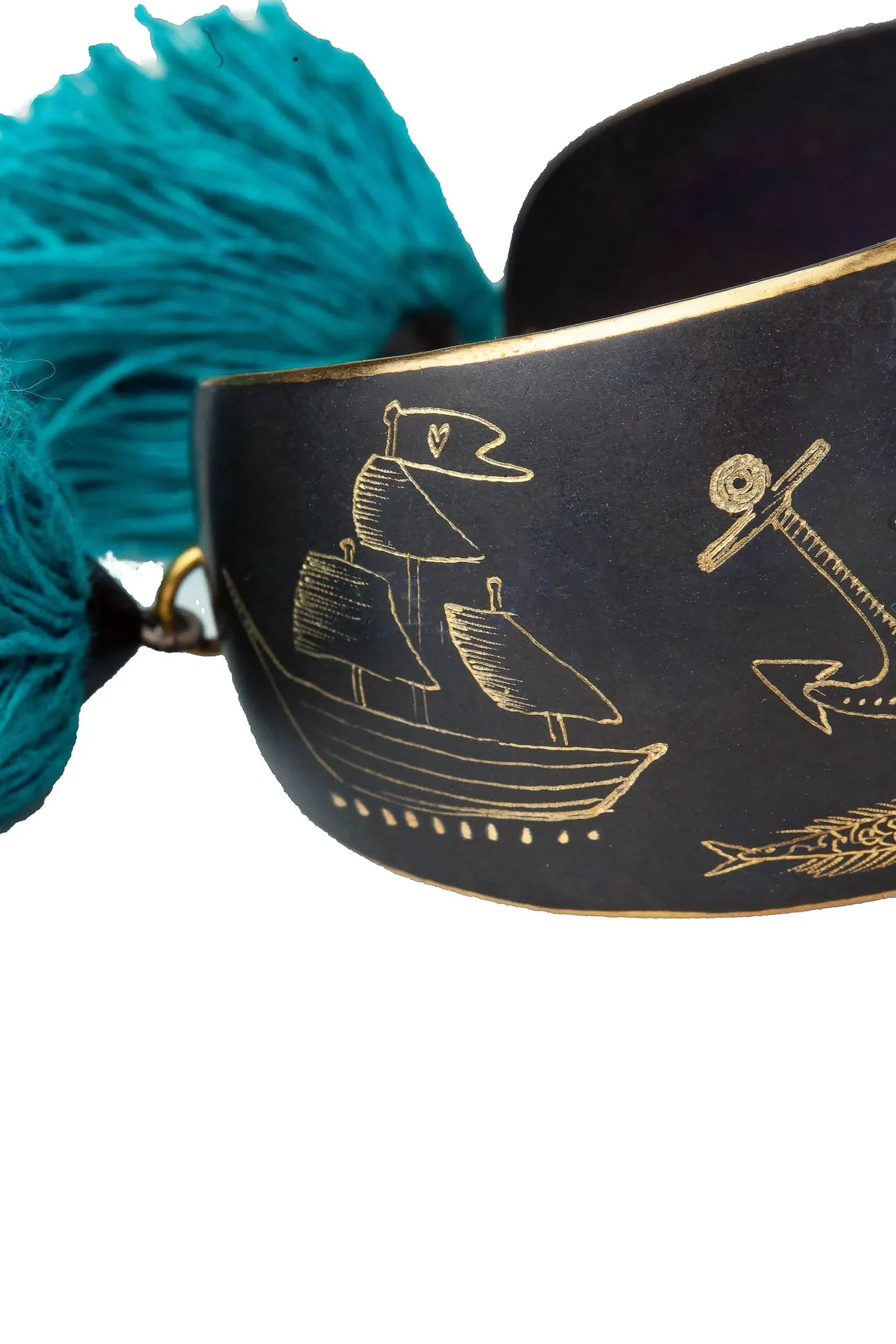 Handmade Jewellery | Sailor engraved bronze bracelet with blue cotton tassels gallery 7