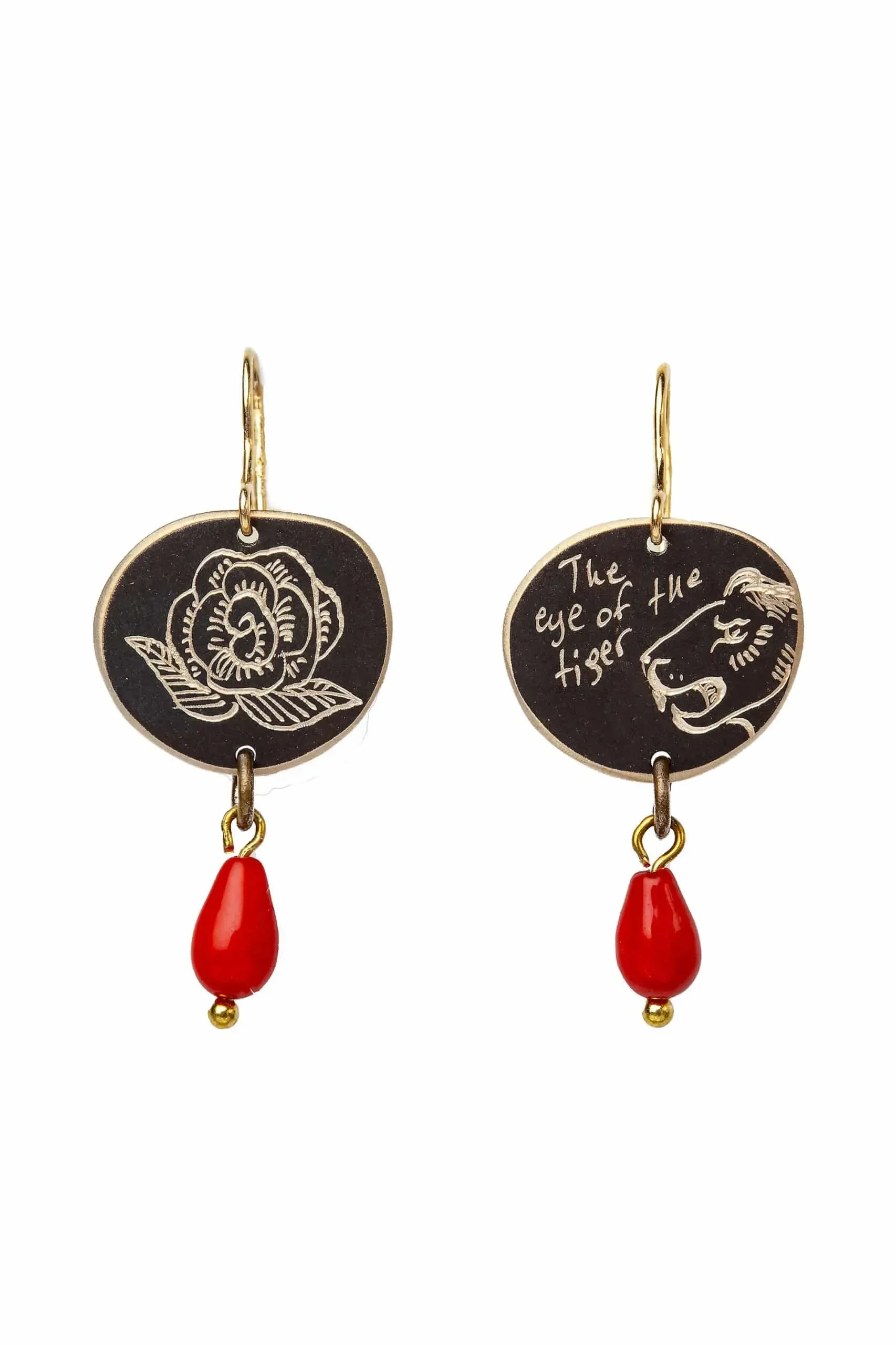 Handmade Jewellery | Engraved bronze earrings with jade main