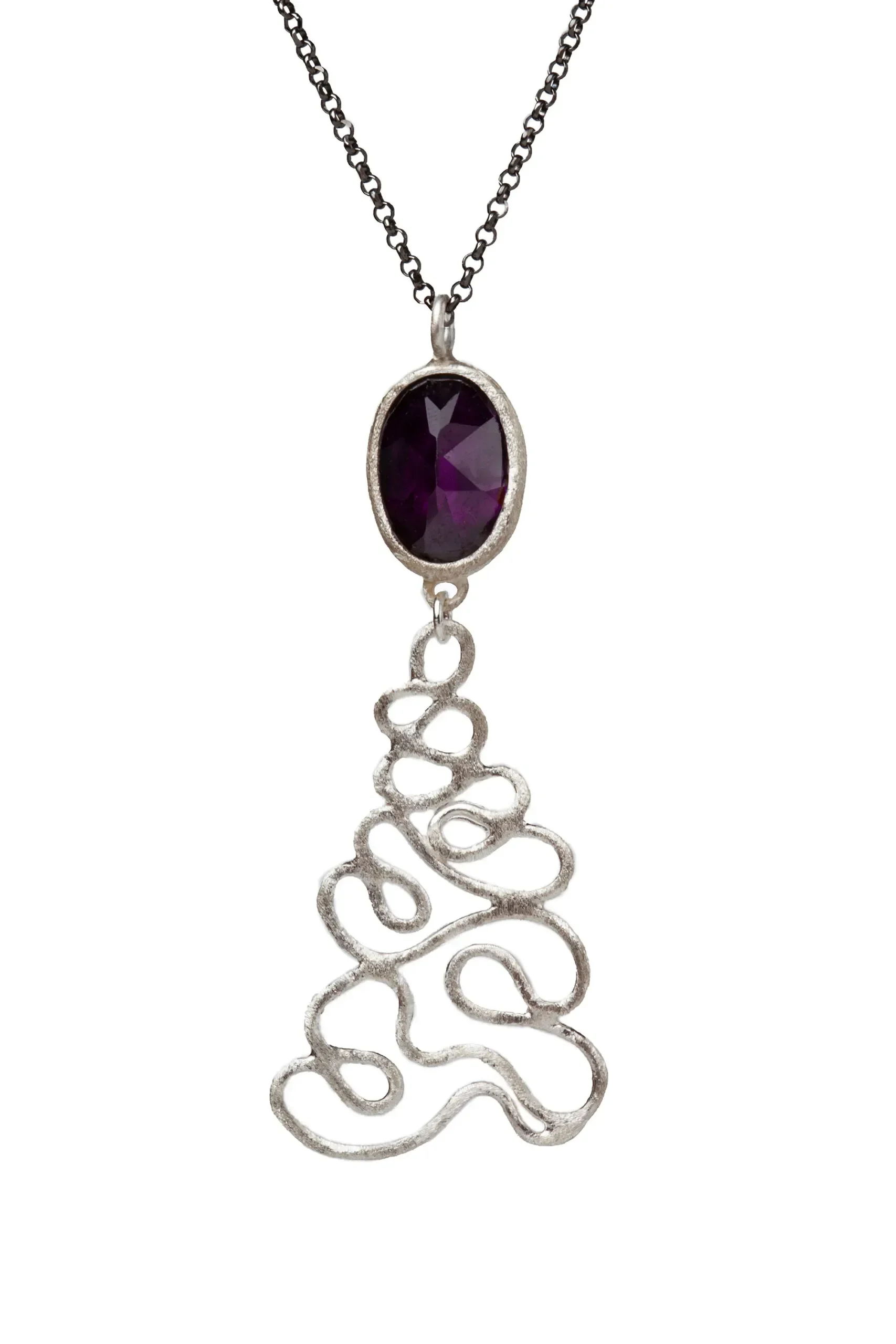 Handmade Jewellery | Waves handmade silver necklace with amethyst gallery 2