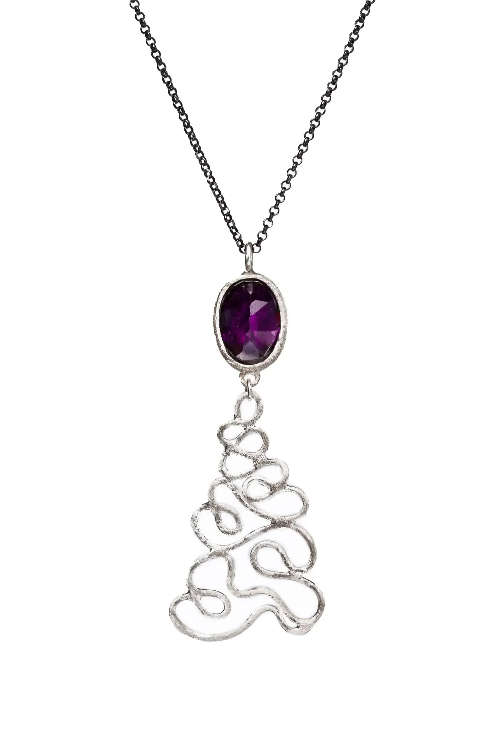 Handmade Jewellery | Waves handmade silver necklace with amethyst main