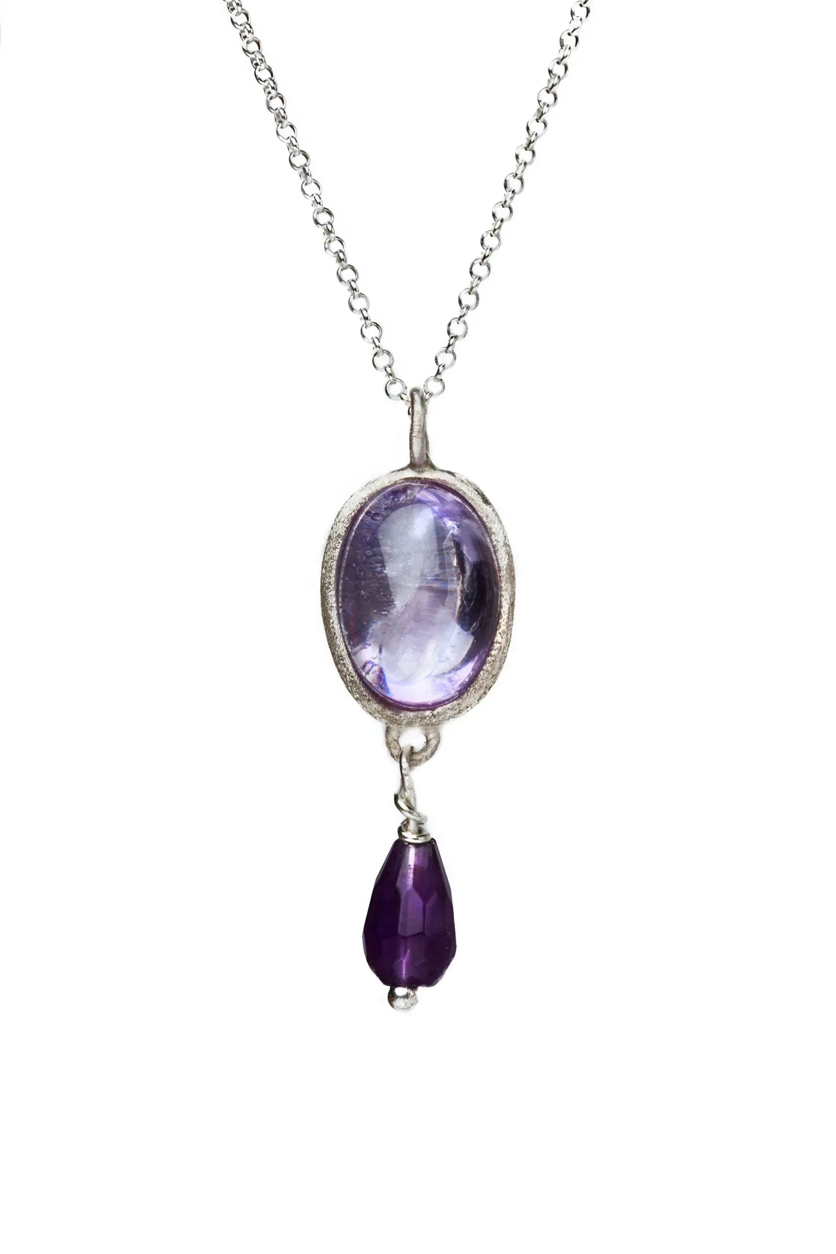 Handmade Jewellery | Oval silver necklace with amethyst main