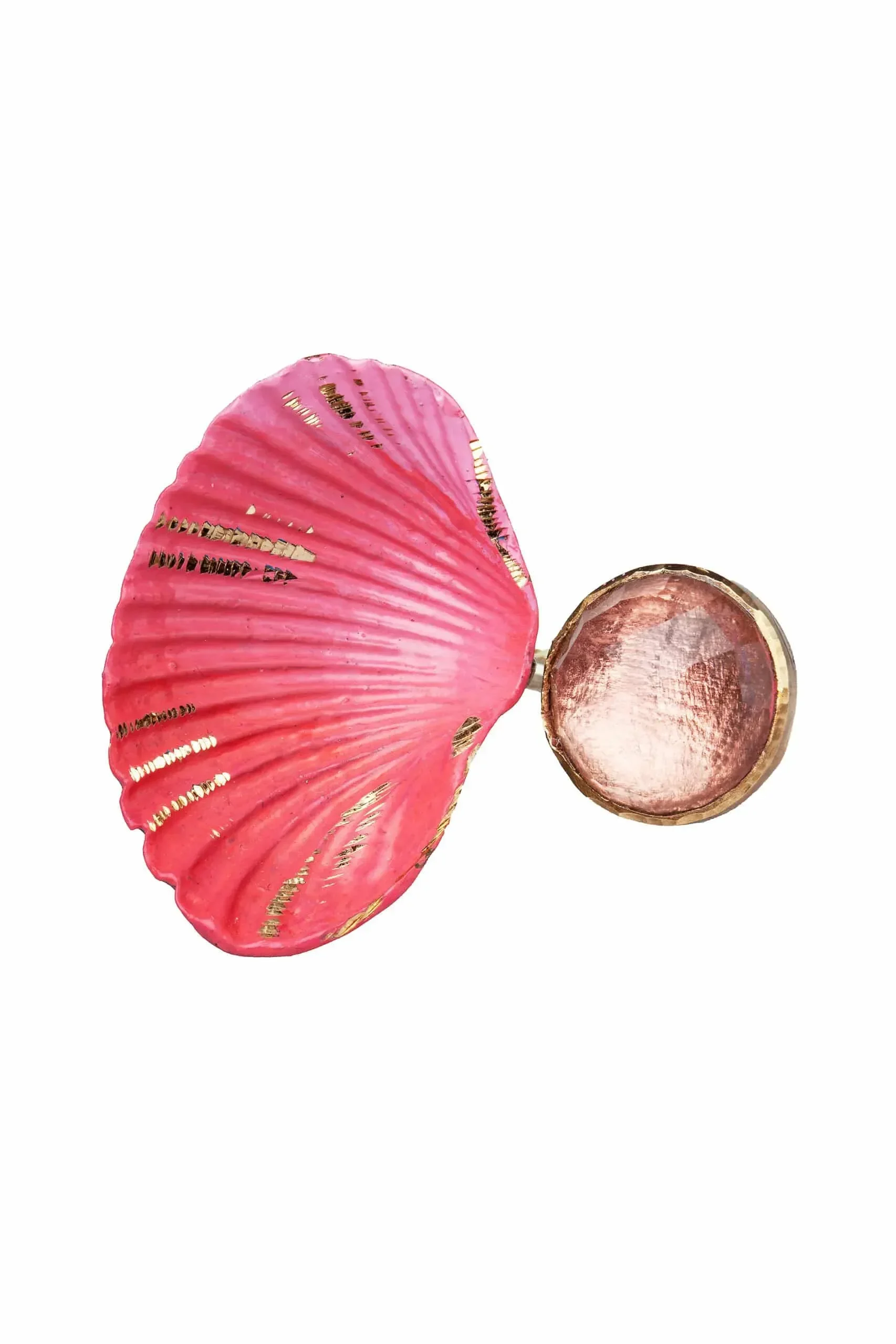 Handmade Jewellery | Seashell bronze ring with crystal and red patina gallery 2