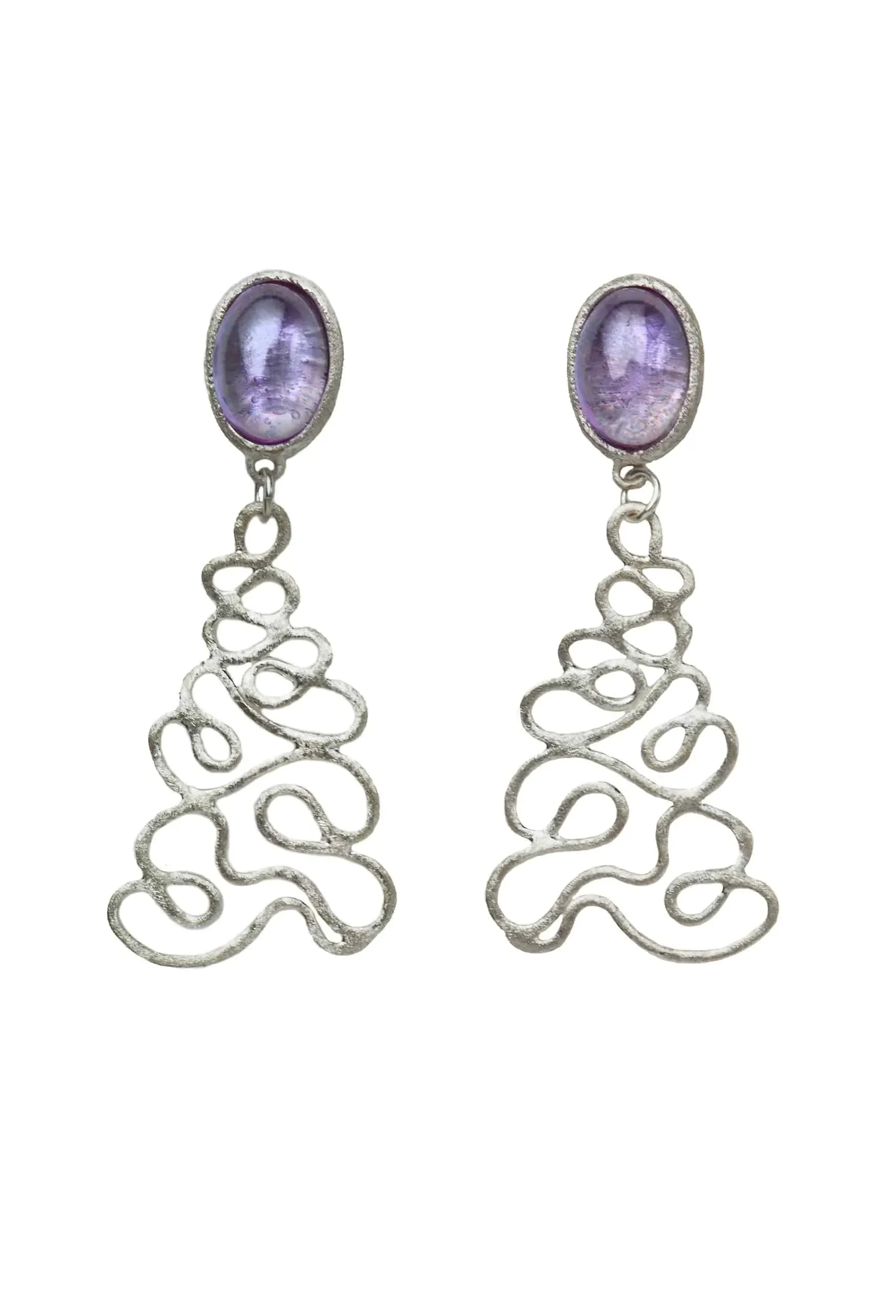 Handmade Jewellery | Waves handmade silver earrings with amethyst main