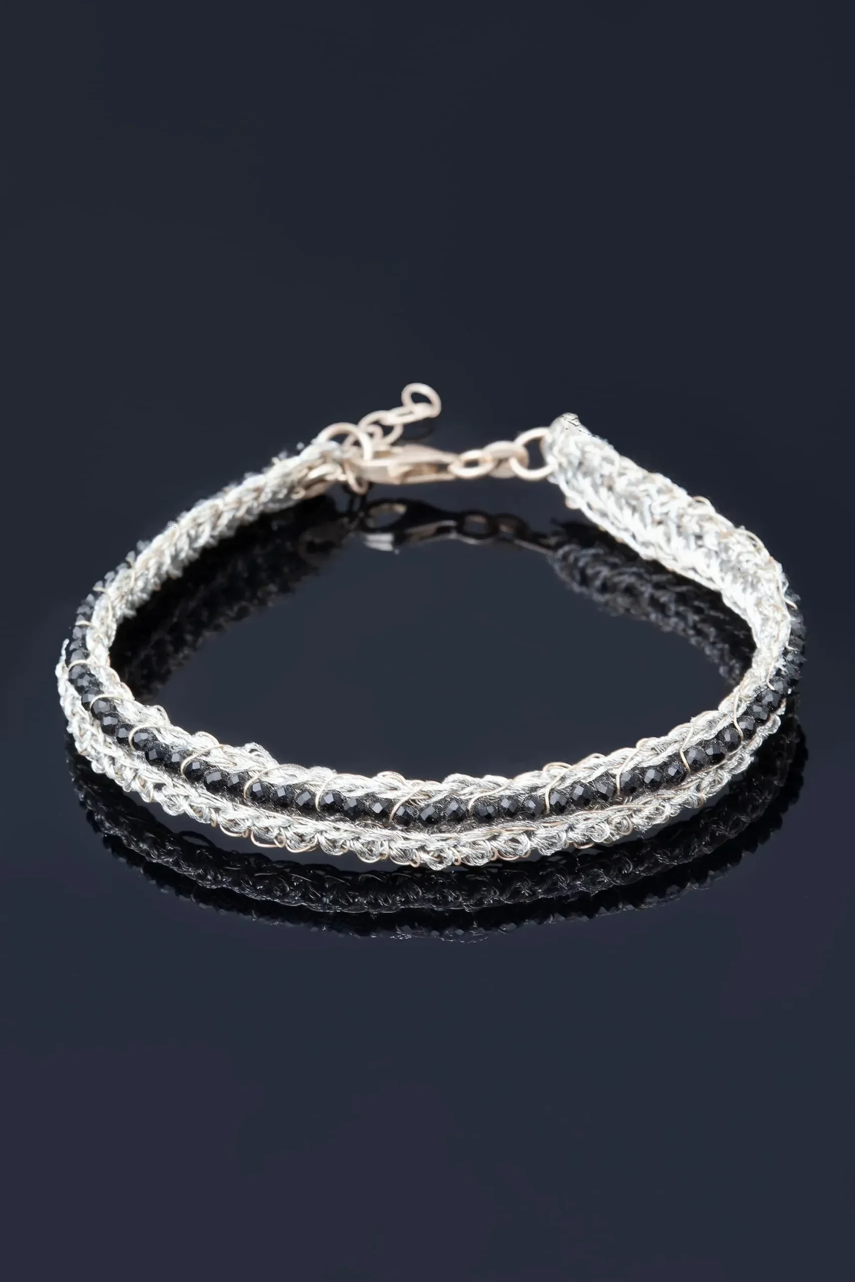 Handmade Jewellery | Crochet knit silver bracelet with spinel gallery 2