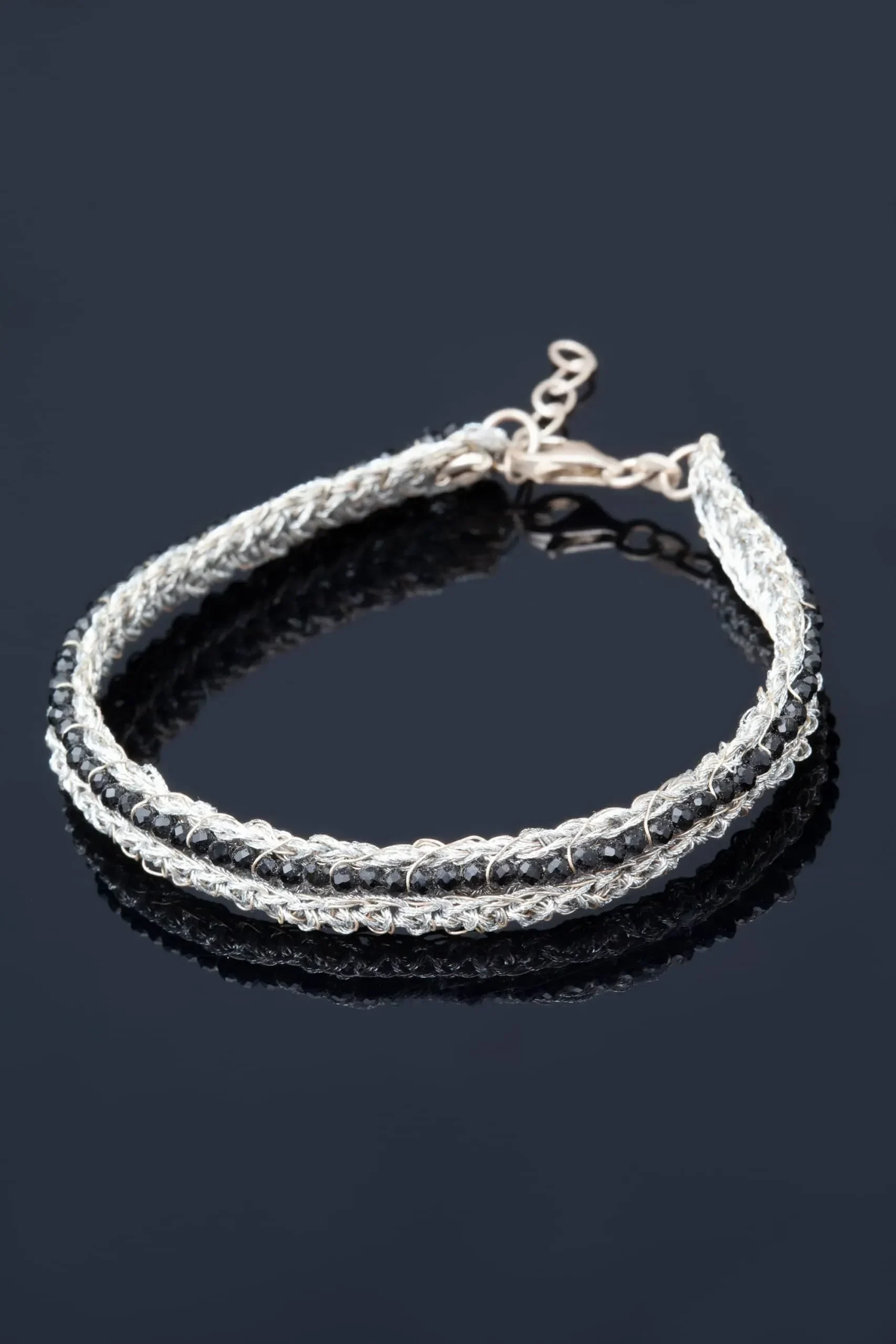 Handmade Jewellery | Crochet knit silver bracelet with spinel gallery 1