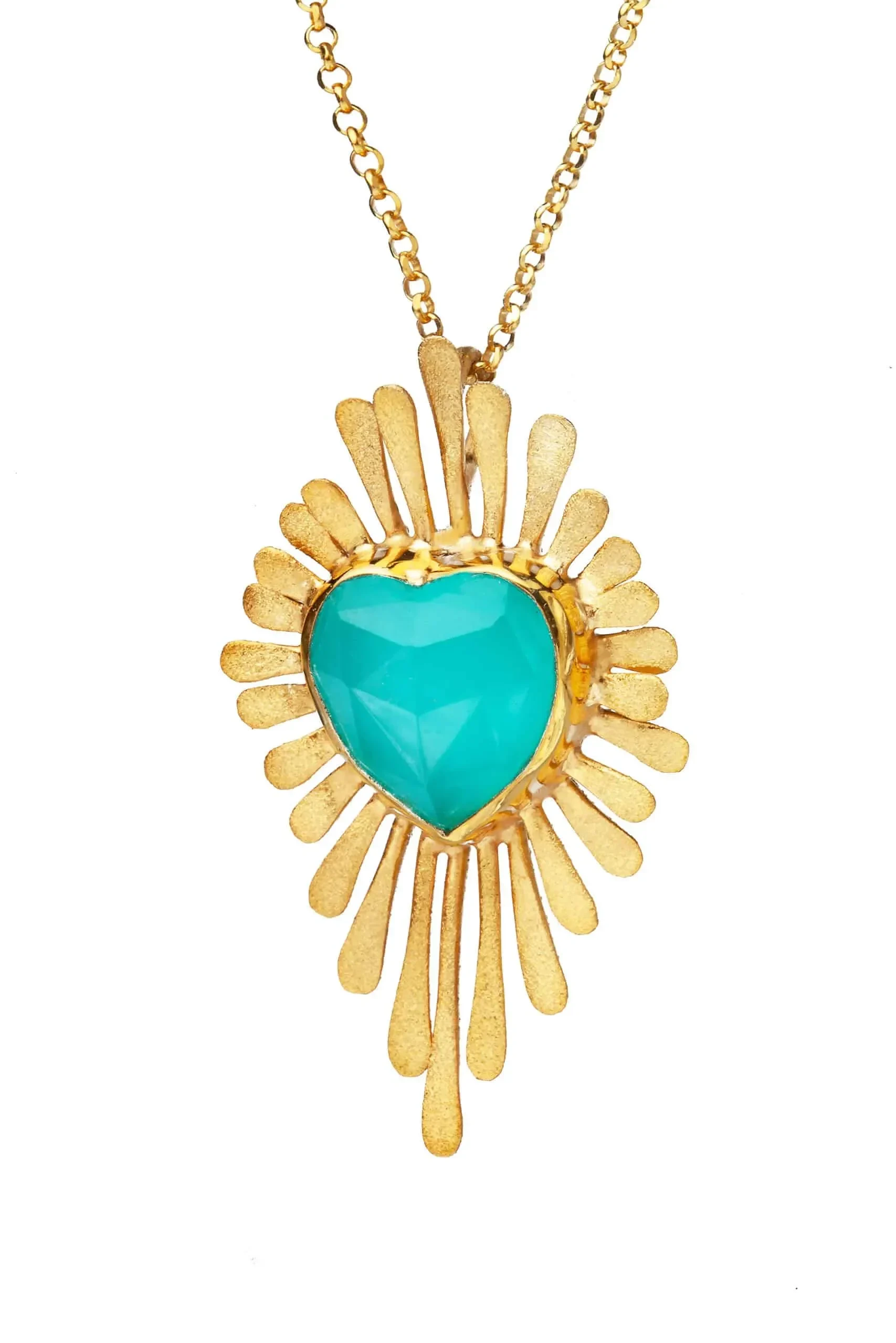 Handmade Jewellery | Heart gold plated silver necklace with chalcedony gallery 1