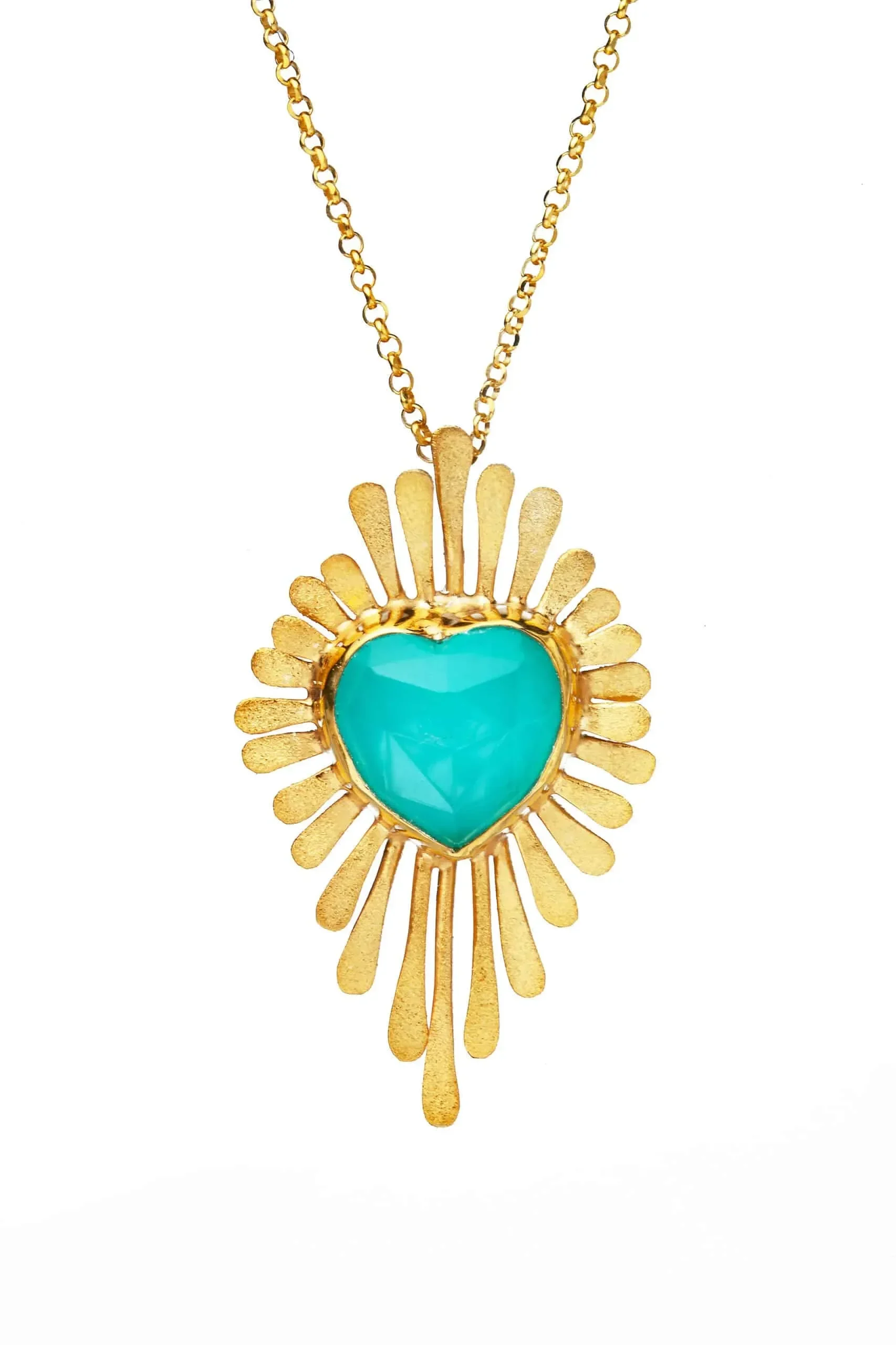 Handmade Jewellery | Heart gold plated silver necklace with chalcedony main