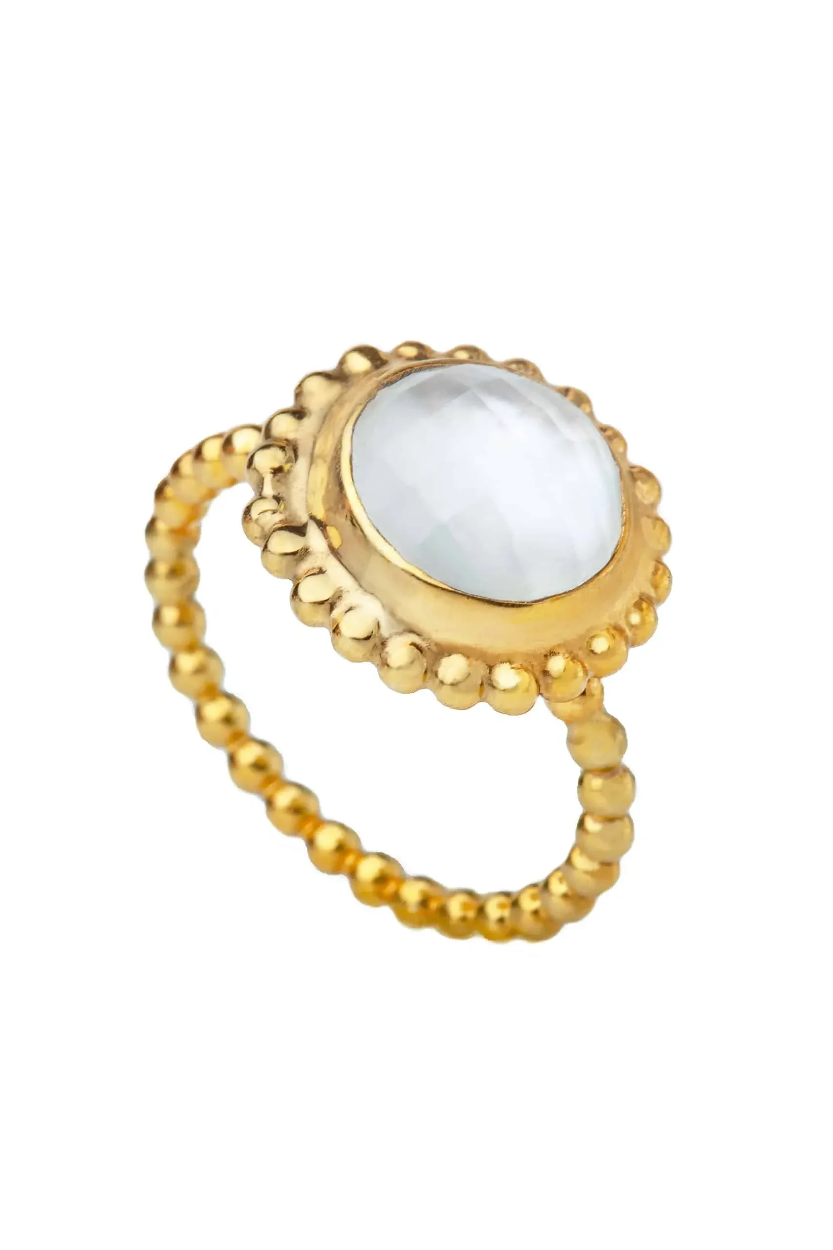 Mother of pearl gold plated silver ring