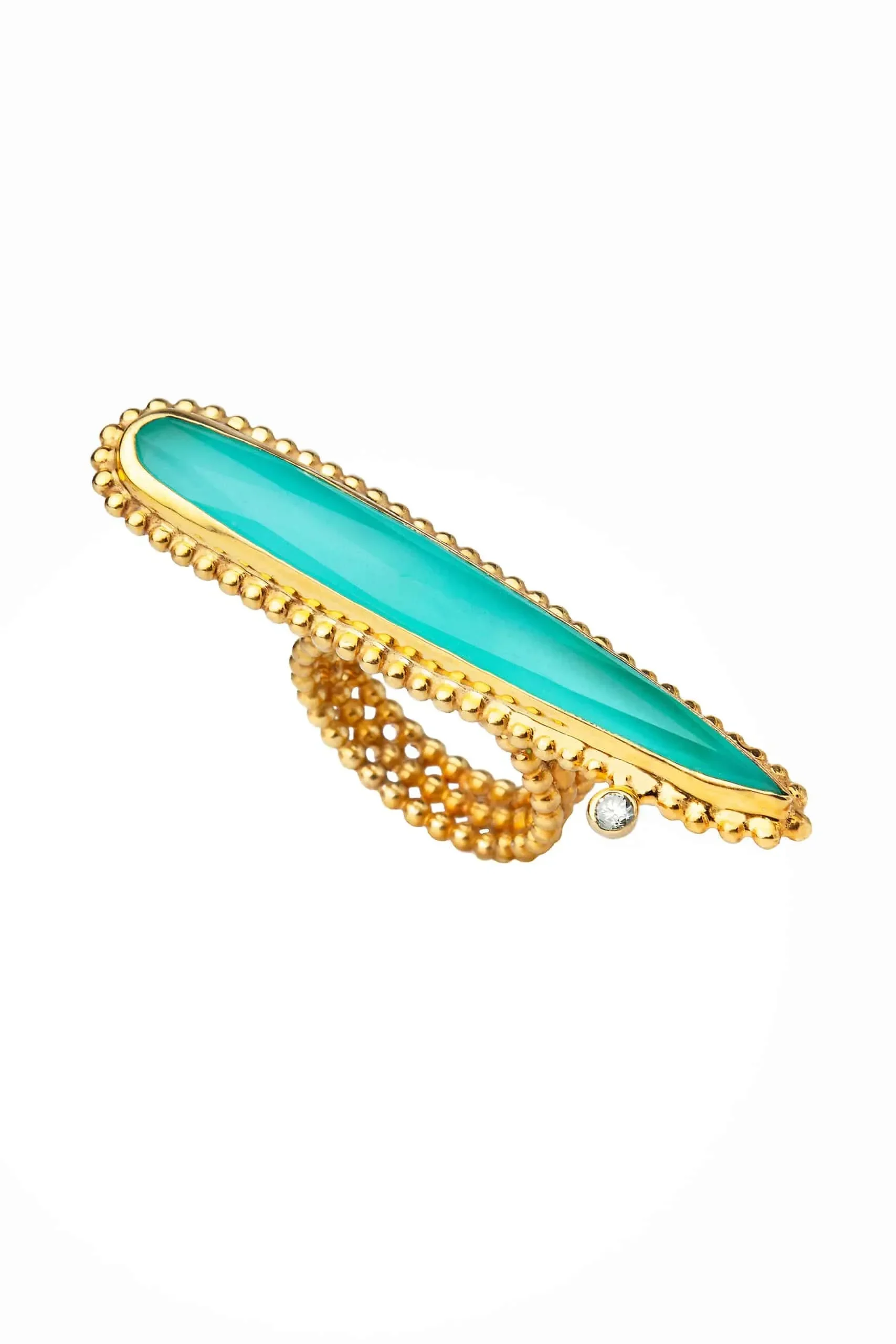 Handmade Jewellery | Chalcedony and diamond gold plated silver ring gallery 2