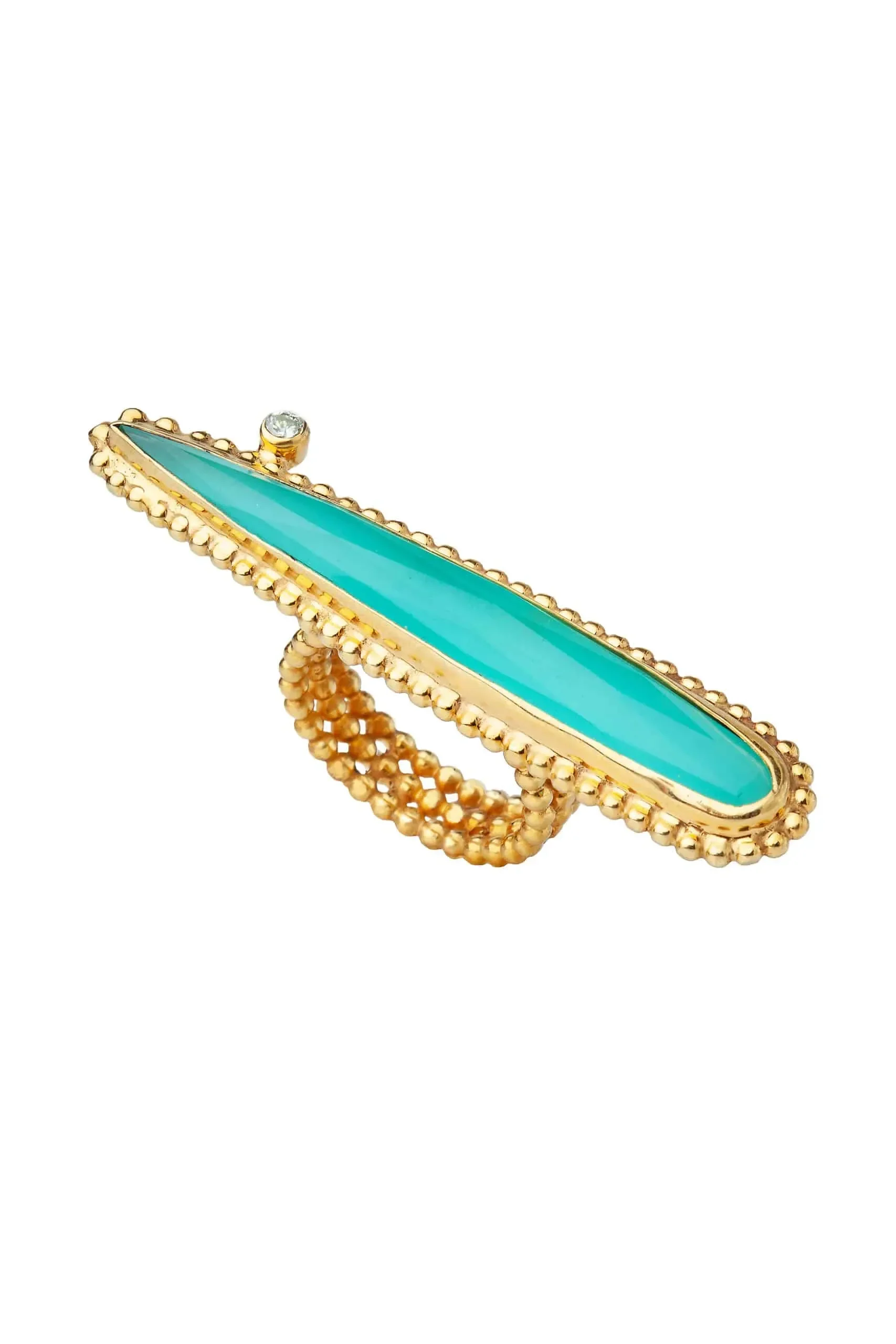 Chalcedony and diamond gold plated silver ring