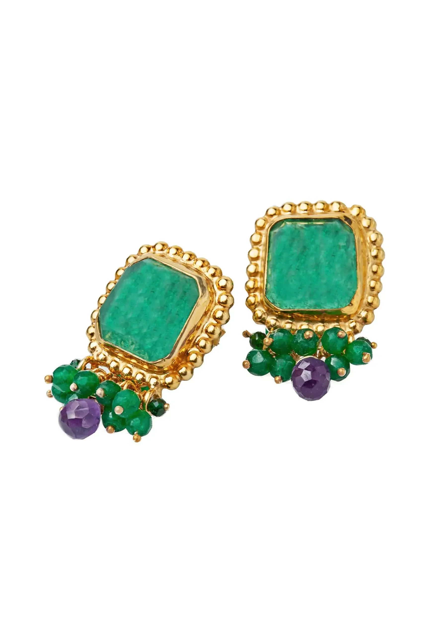 Handmade Jewellery | Aventurine gold plated silver earrings combined with green agate and amethyst gallery 3