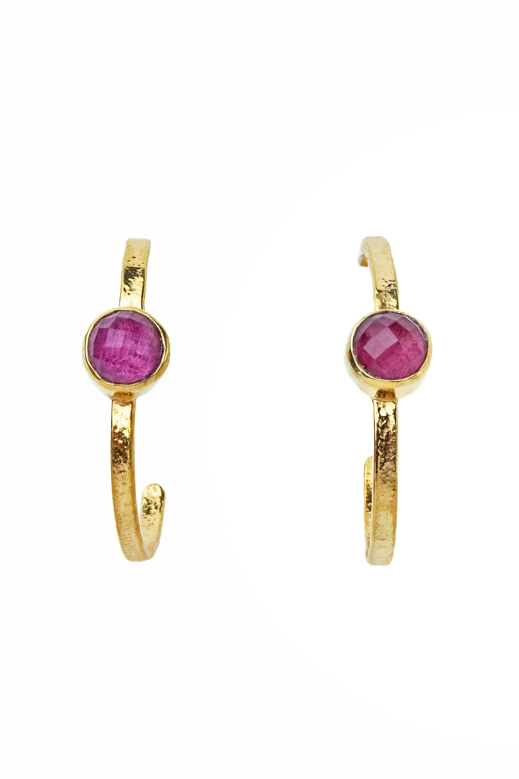 Handmade Jewellery | Ruby gold plated silver hoops gallery 1