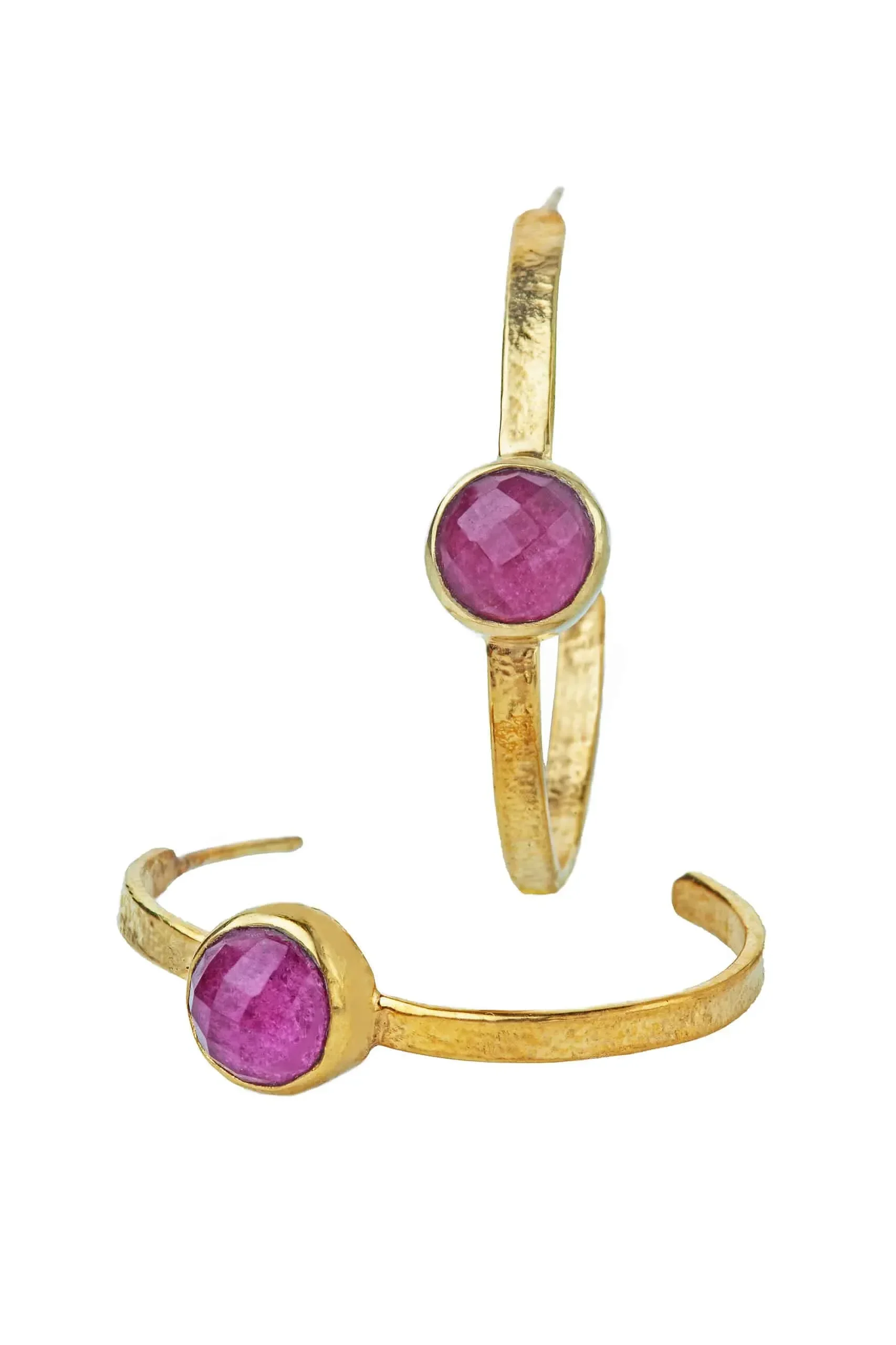 Handmade Jewellery | Ruby gold plated silver hoops main