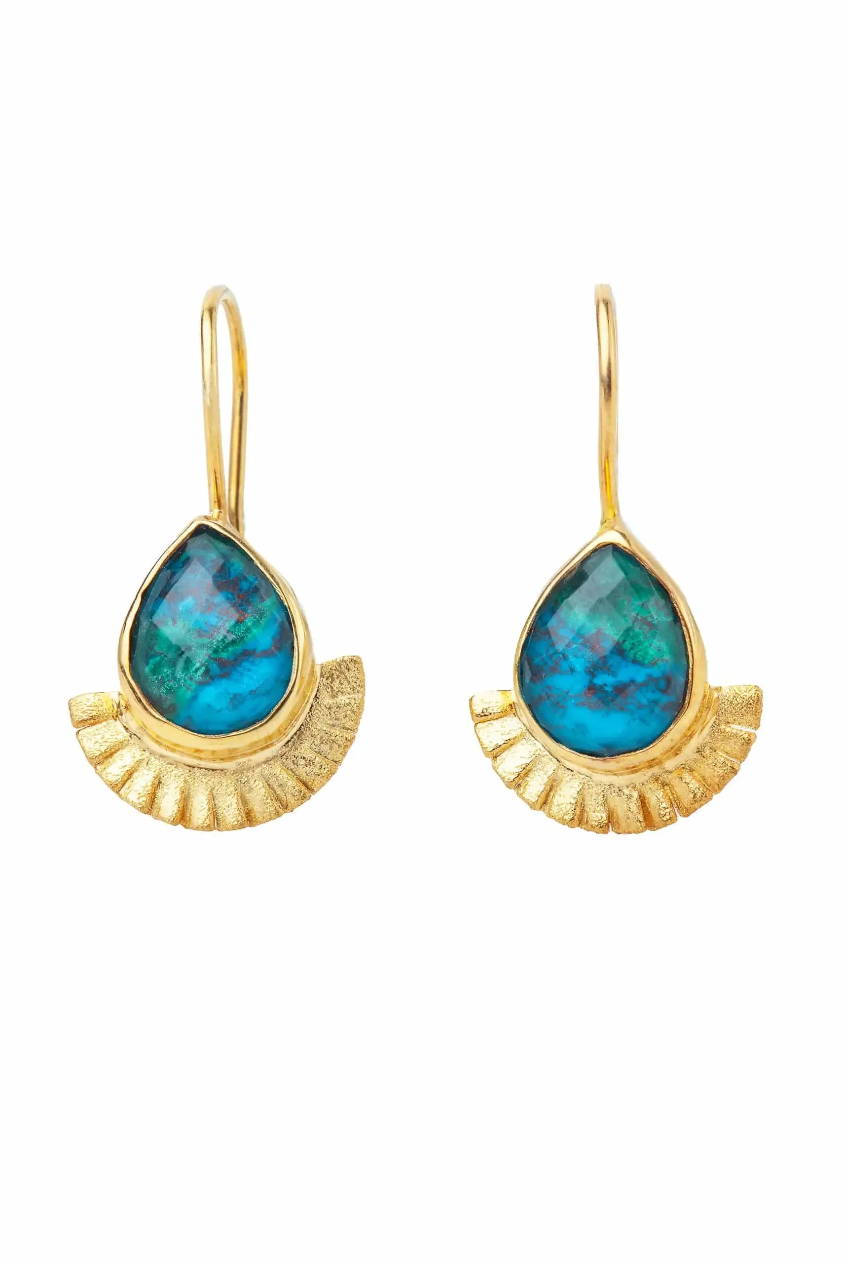 Handmade Jewellery | Chrysocolla gold plated silver earrings gallery 1