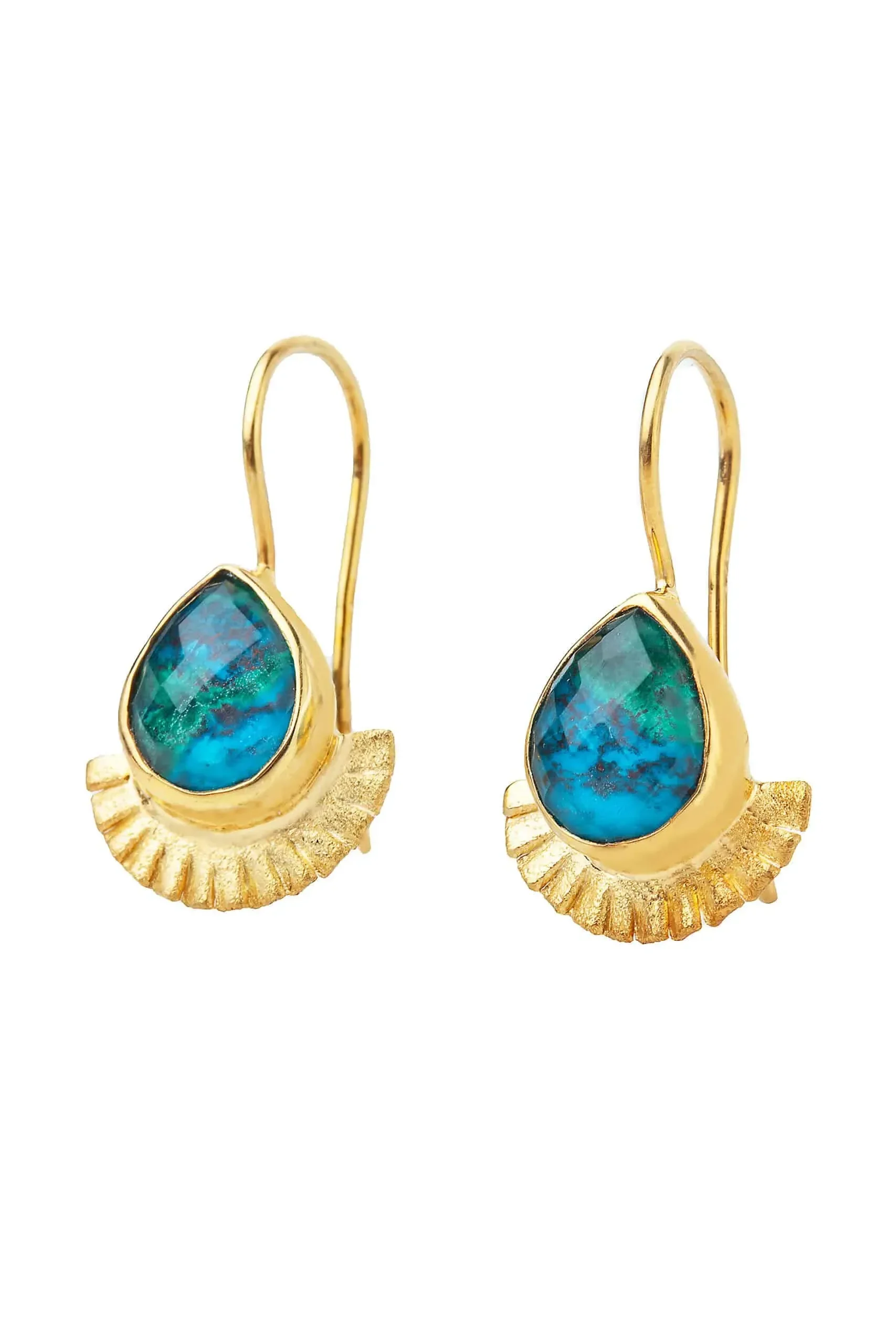 Handmade Jewellery | Chrysocolla gold plated silver earrings main