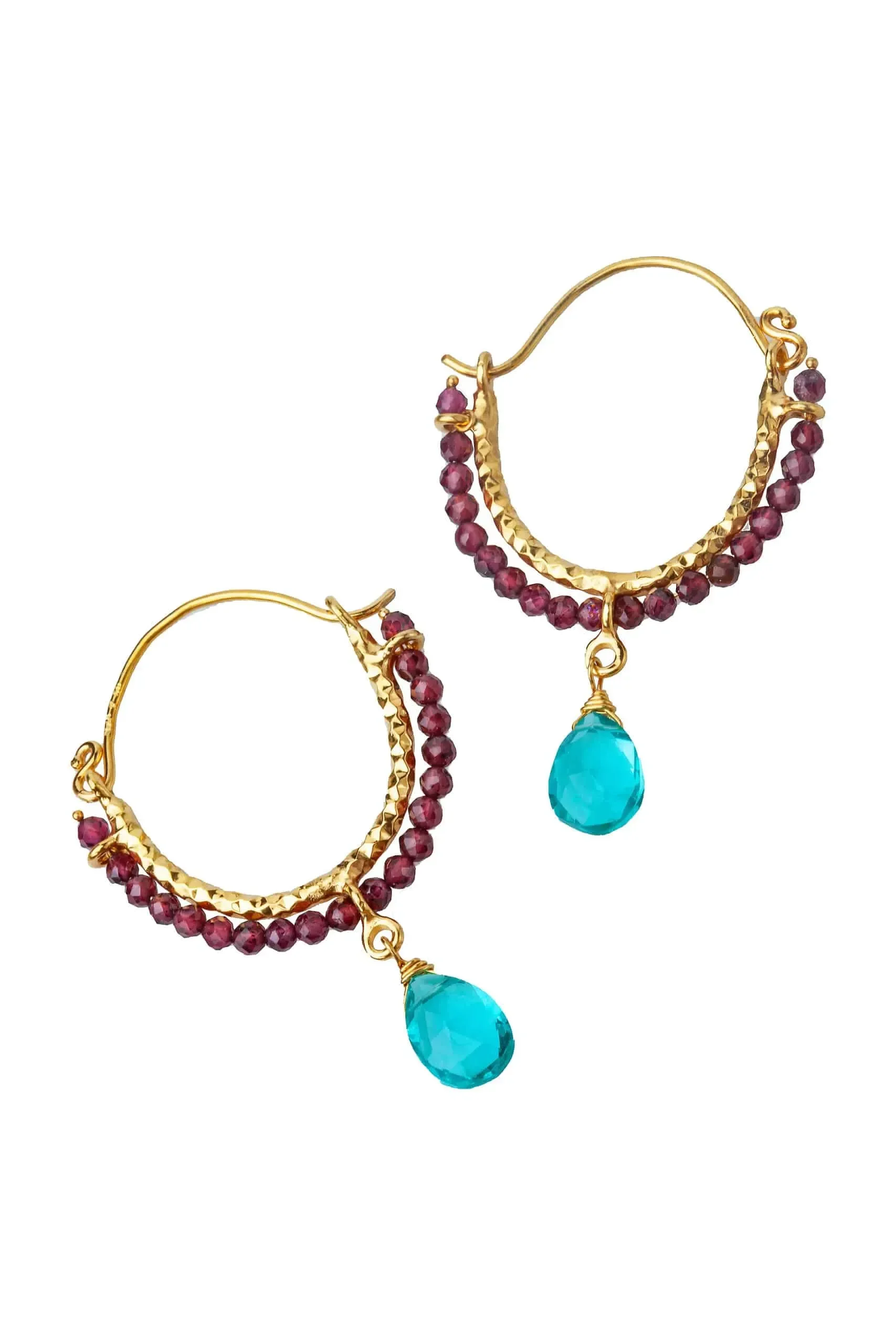 Handmade Jewellery | Gold plated silver rhodolite hoops gallery 1