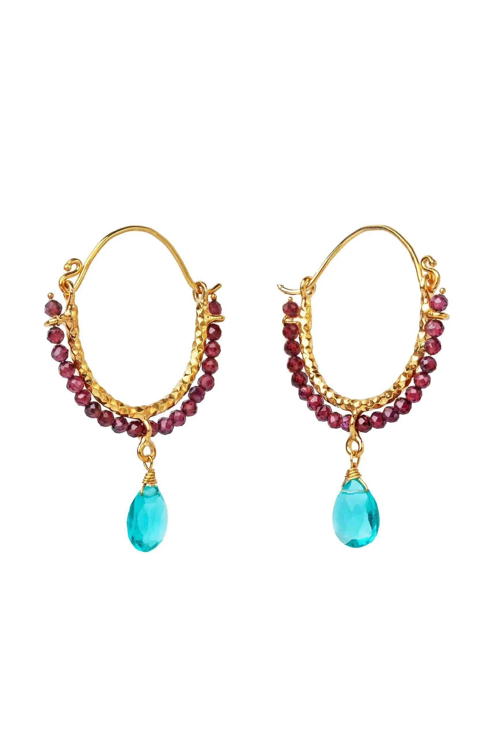 Gold plated silver rhodolite hoops