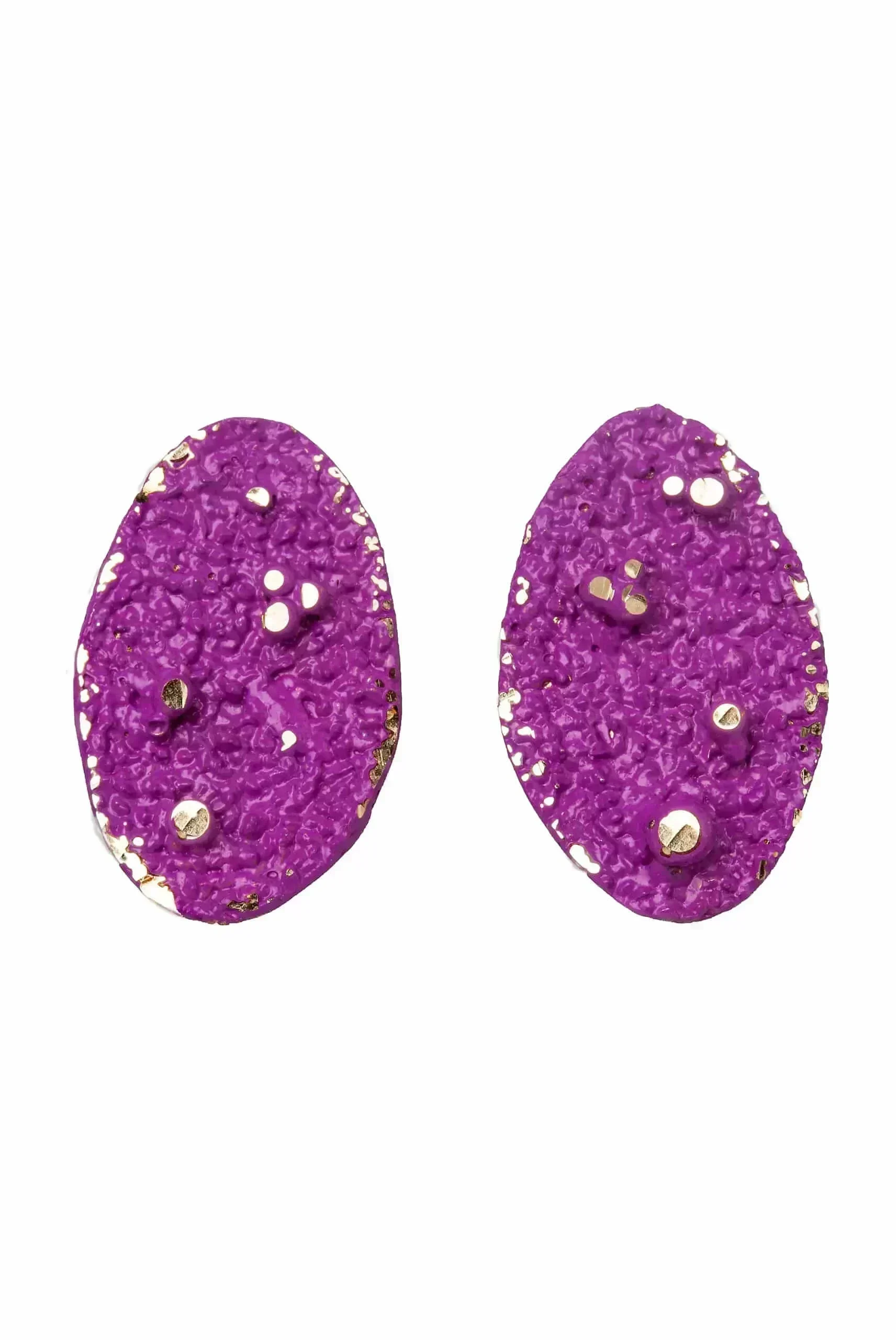 Handmade Jewellery | Oval stud bronze earrings with fuchsia lilac patina main