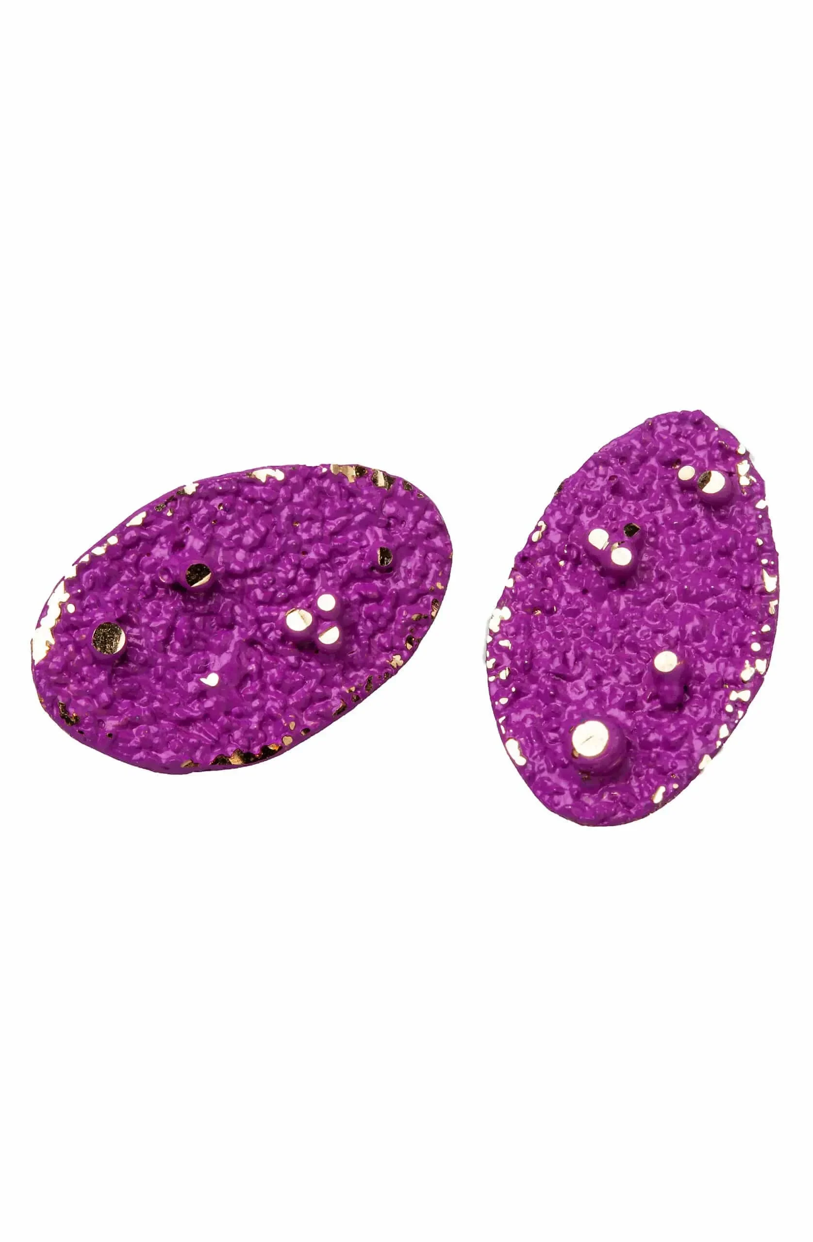 Handmade Jewellery | Oval stud bronze earrings with fuchsia lilac patina gallery 2